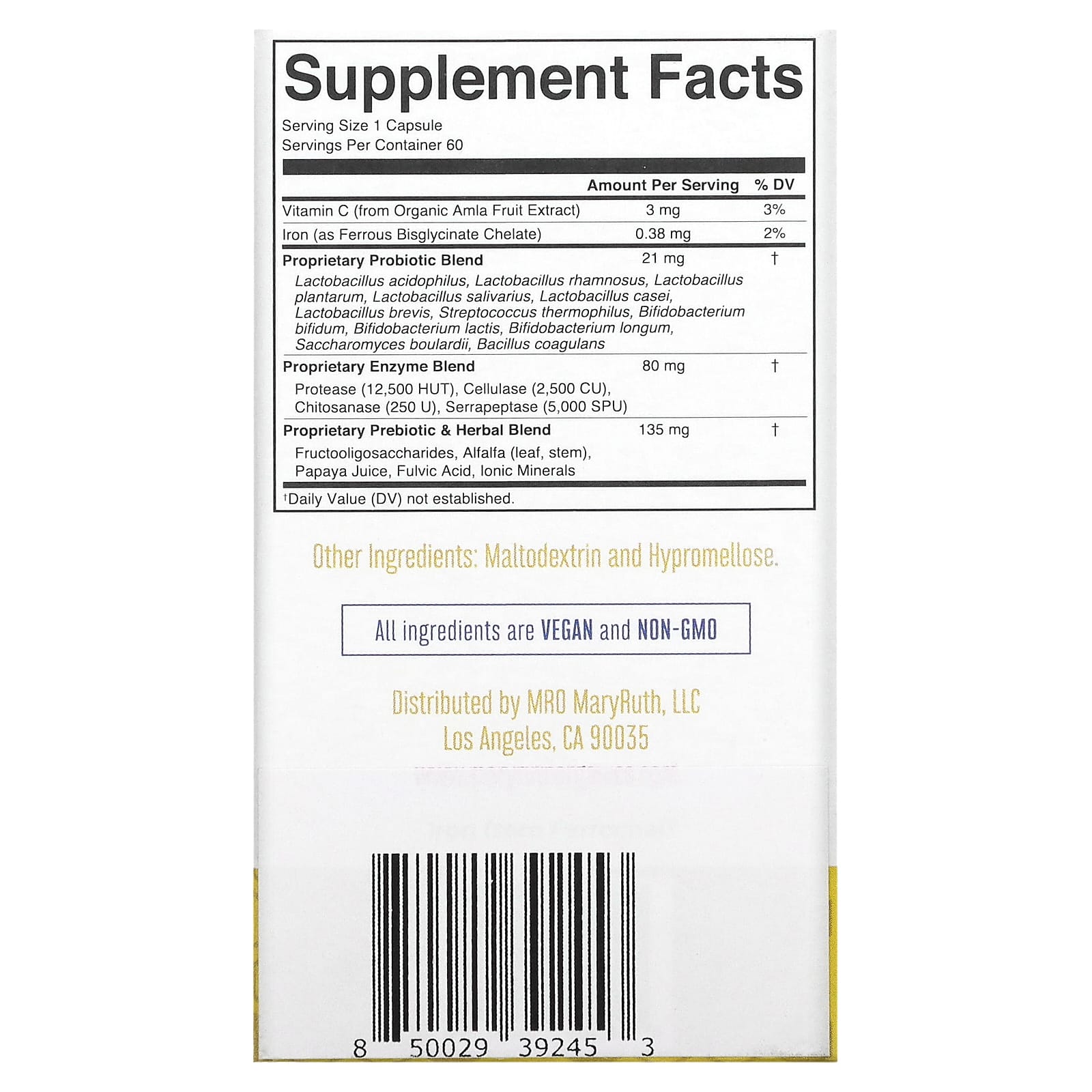 MaryRuth's, Gut Flora Health + Enzymes, 60 Capsules - Image 2