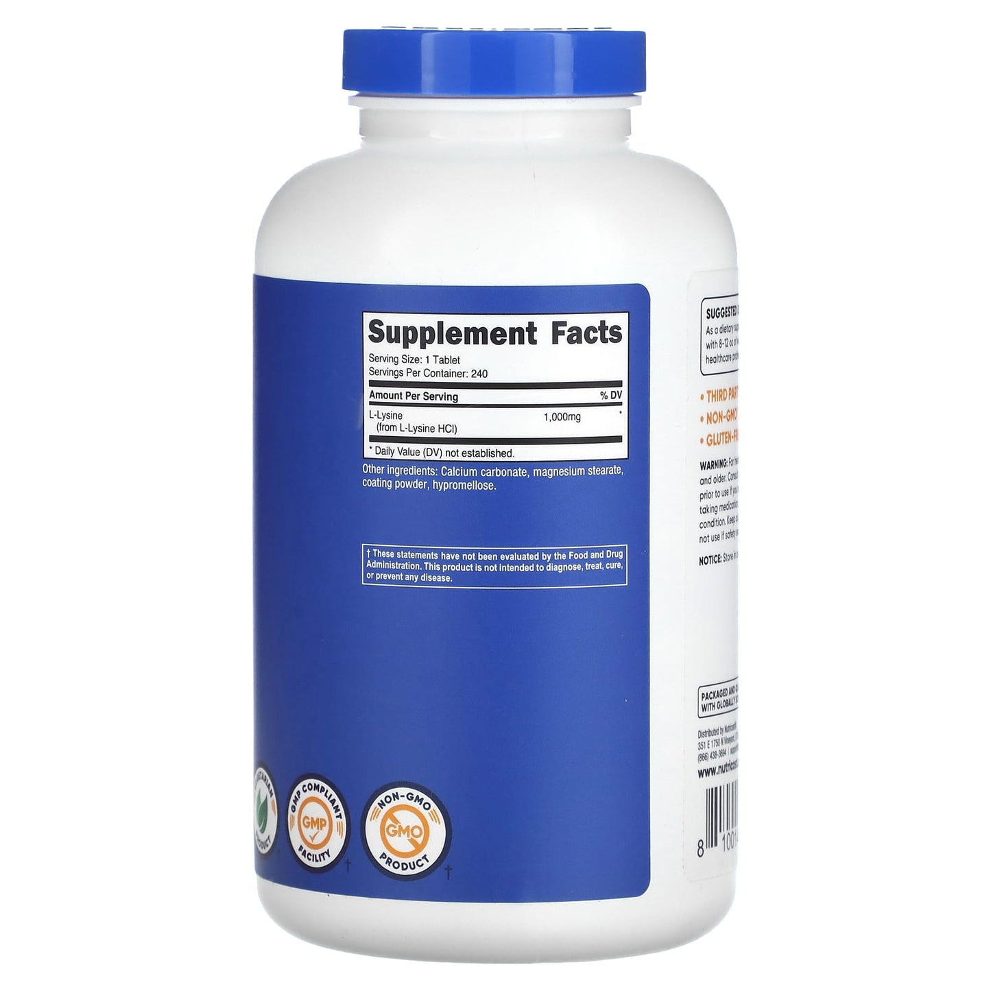 Nutricost, L-Lysine, 1,000 mg , 240 Tablets - Image 2