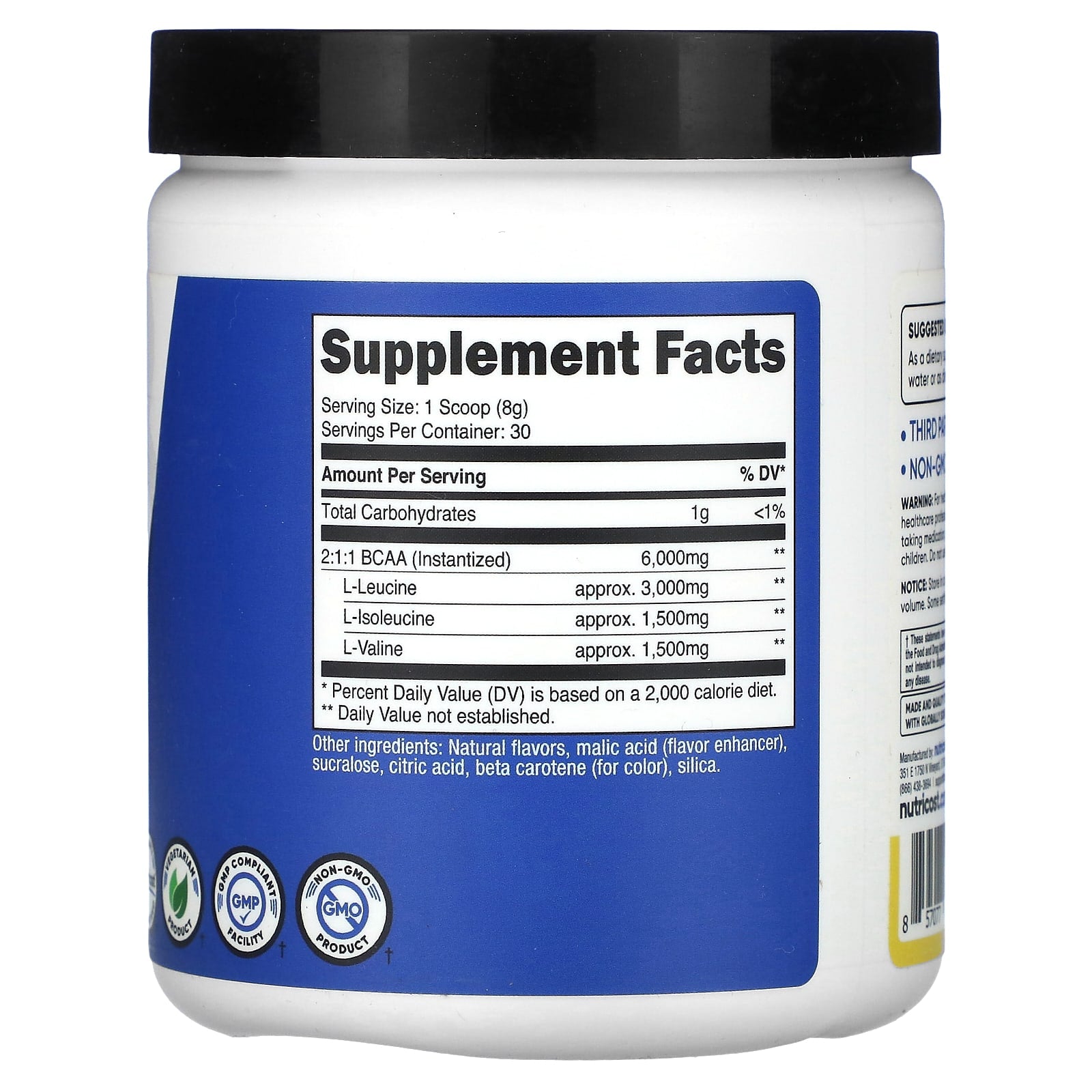 Nutricost, Performance, BCAA, Pineapple, 8.8 oz (246 g) - Image 2