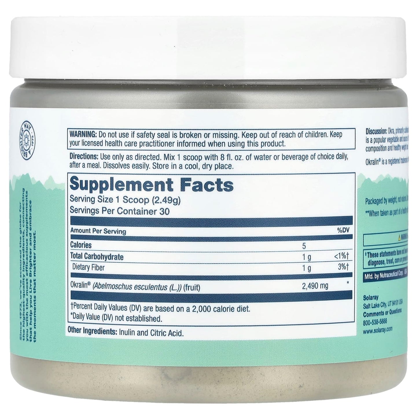 Solaray, Okra Fiber Powder, Unflavored, 2.63 oz (74.7 g)
