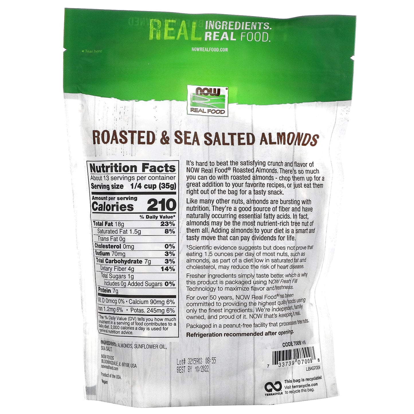 NOW Foods, Real Food, Roasted & Sea Salted Almonds, 16 oz (454 g) - Image 2