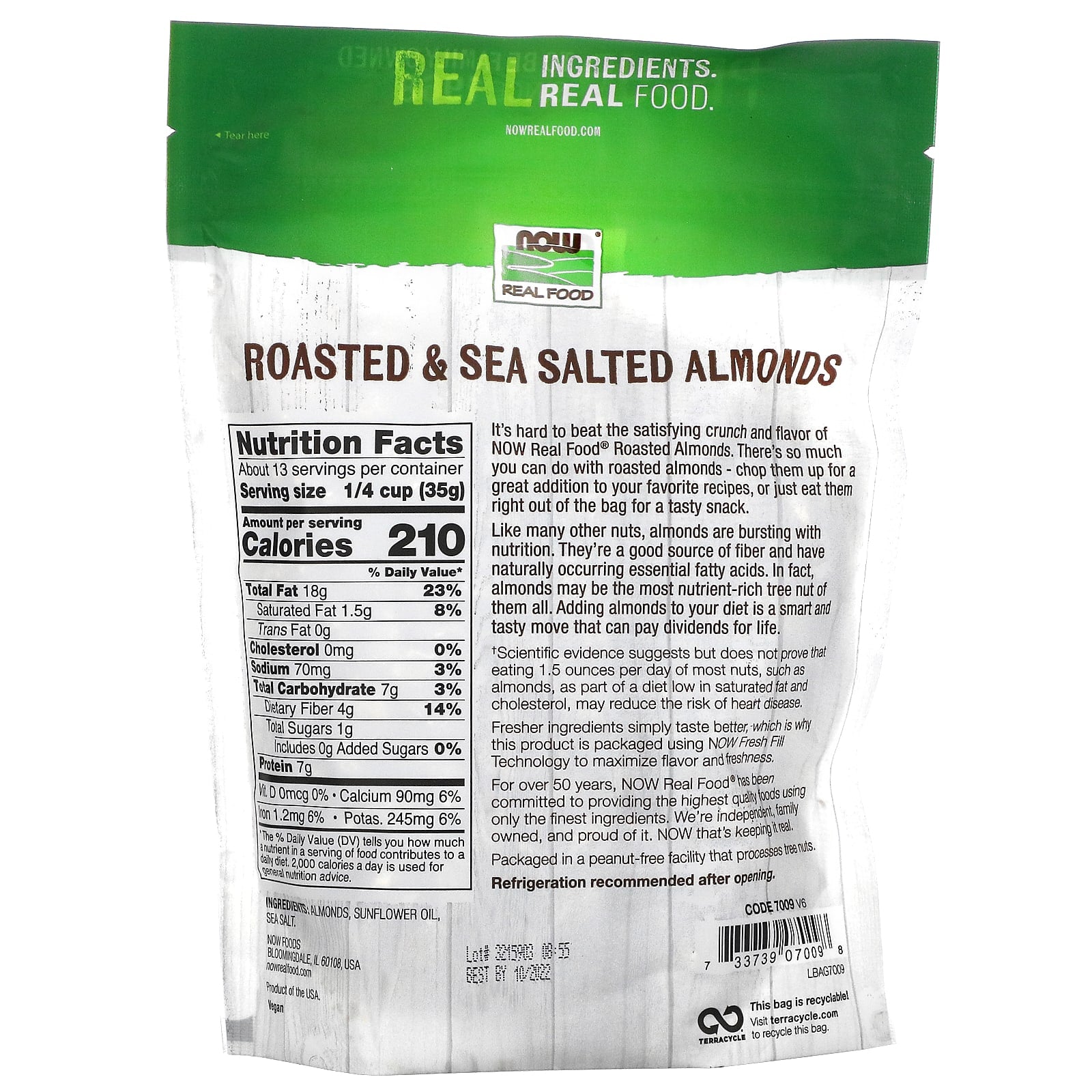NOW Foods, Real Food, Roasted & Sea Salted Almonds, 16 oz (454 g) - Image 2