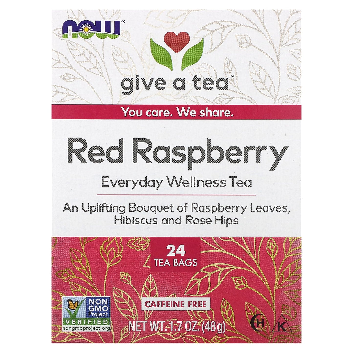 NOW Foods, Everyday Wellness Tea, Red Raspberry, Caffeine-Free, 24 Tea Bags, 1.7 oz (48 g) - Image 1