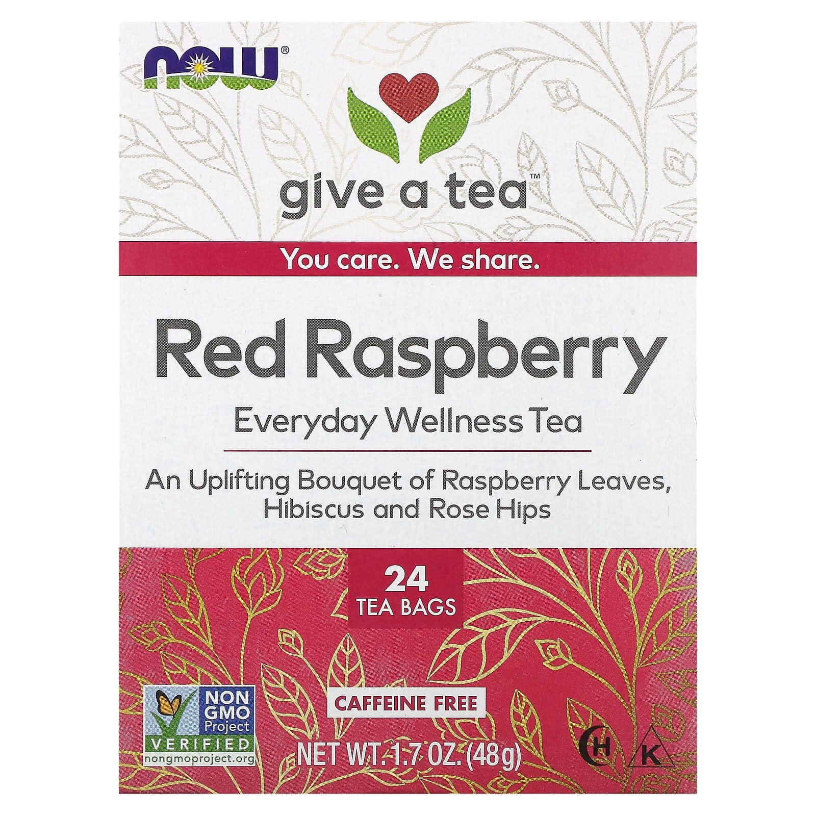 NOW Foods, Everyday Wellness Tea, Red Raspberry, Caffeine-Free, 24 Tea Bags, 1.7 oz (48 g) - Image 1
