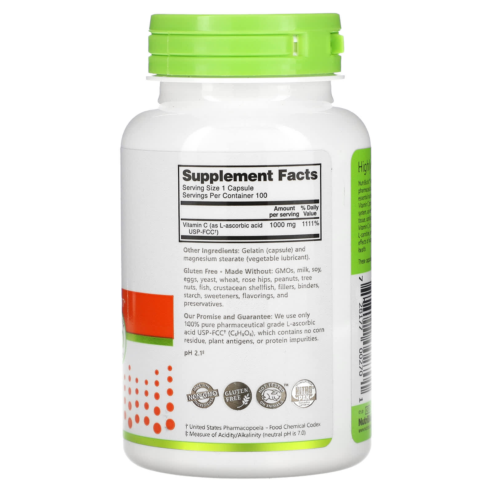NutriBiotic, Immunity, Vitamin C, 1,000 mg, 100 Gluten Free Capsules - Image 2