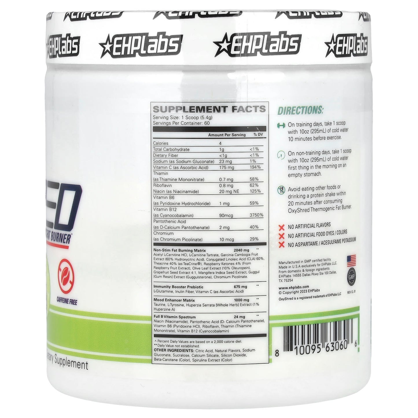 EHPlabs OxyShred Non-Stim Thermogenic Fat Burner, 11.4 oz (324 g) - Image 2