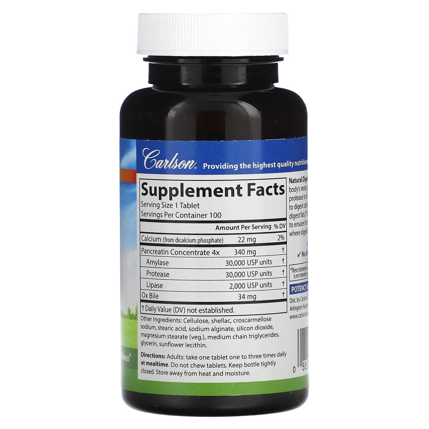 Carlson Natural Digestive Enzymes, 100 Tablets for Optimal Wellness - Image 2