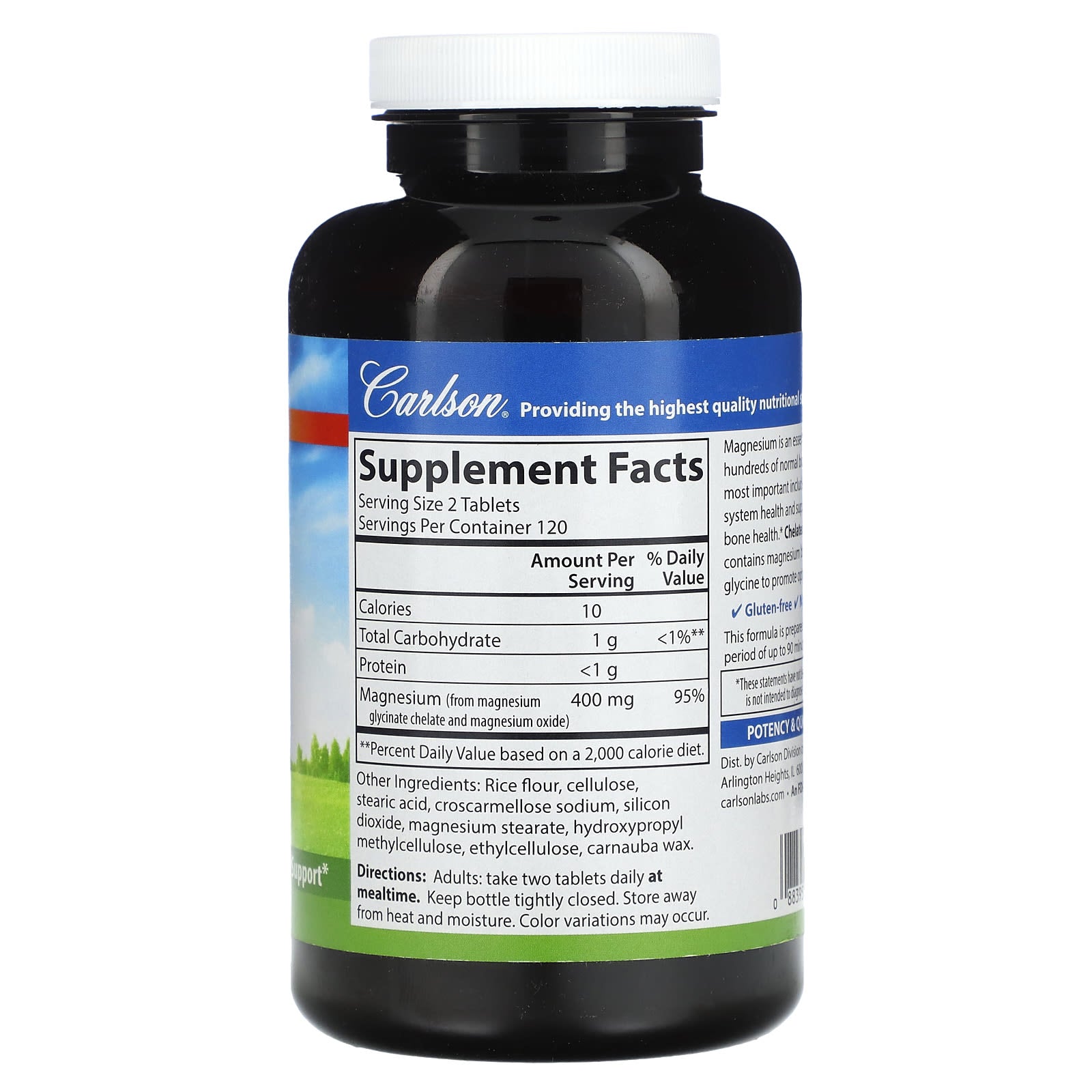Carlson Chelated Magnesium Glycinate Supplement, 240 Tablets - Image 2