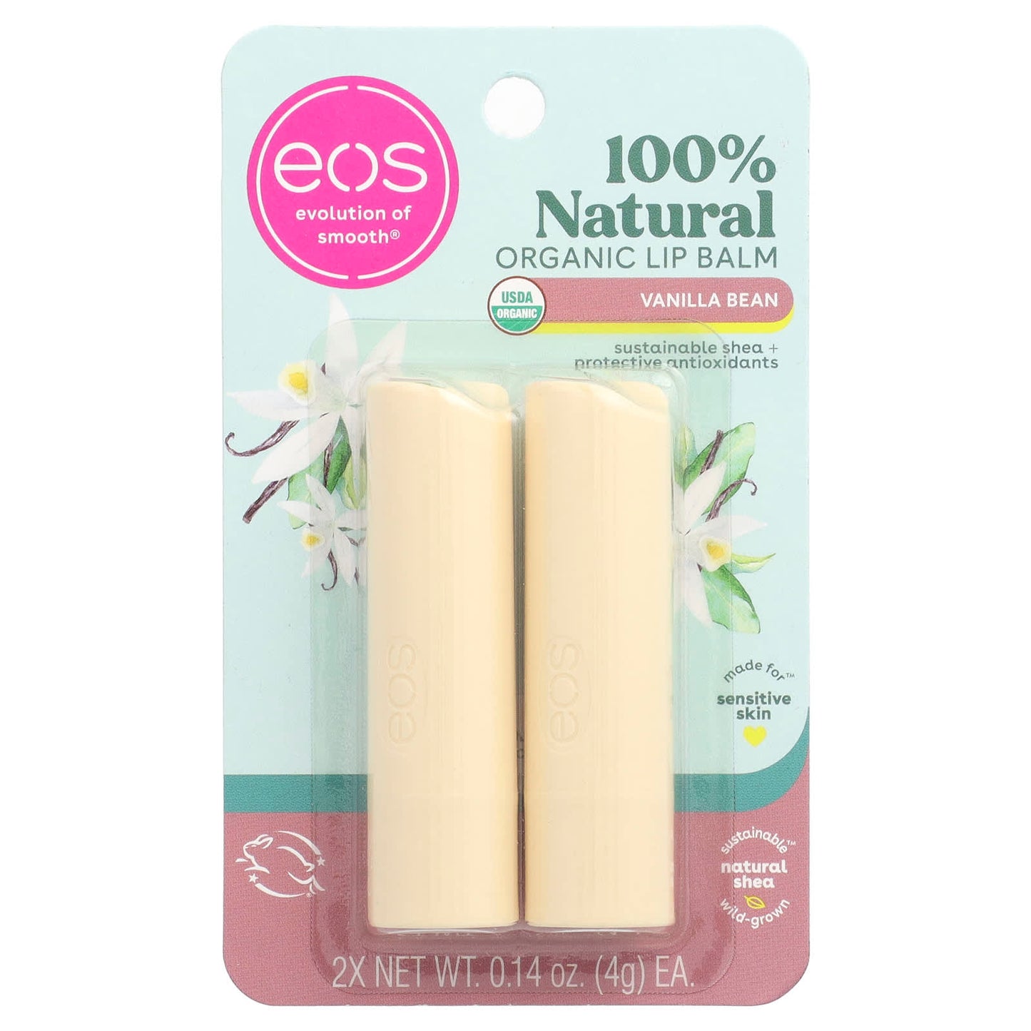 Natural Organic Lip Balm by EOS - Vanilla Bean, 2 Pack, 0.14 oz Each - Image 2