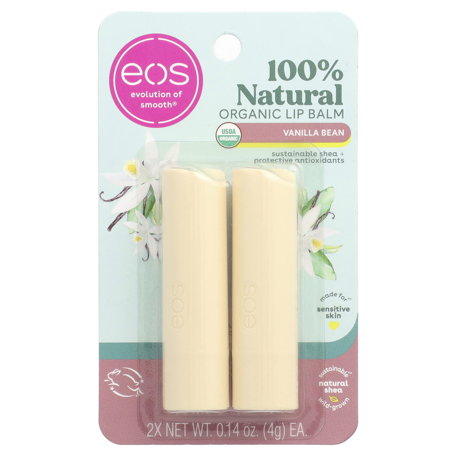 Natural Organic Lip Balm by EOS - Vanilla Bean, 2 Pack, 0.14 oz Each - Image 2
