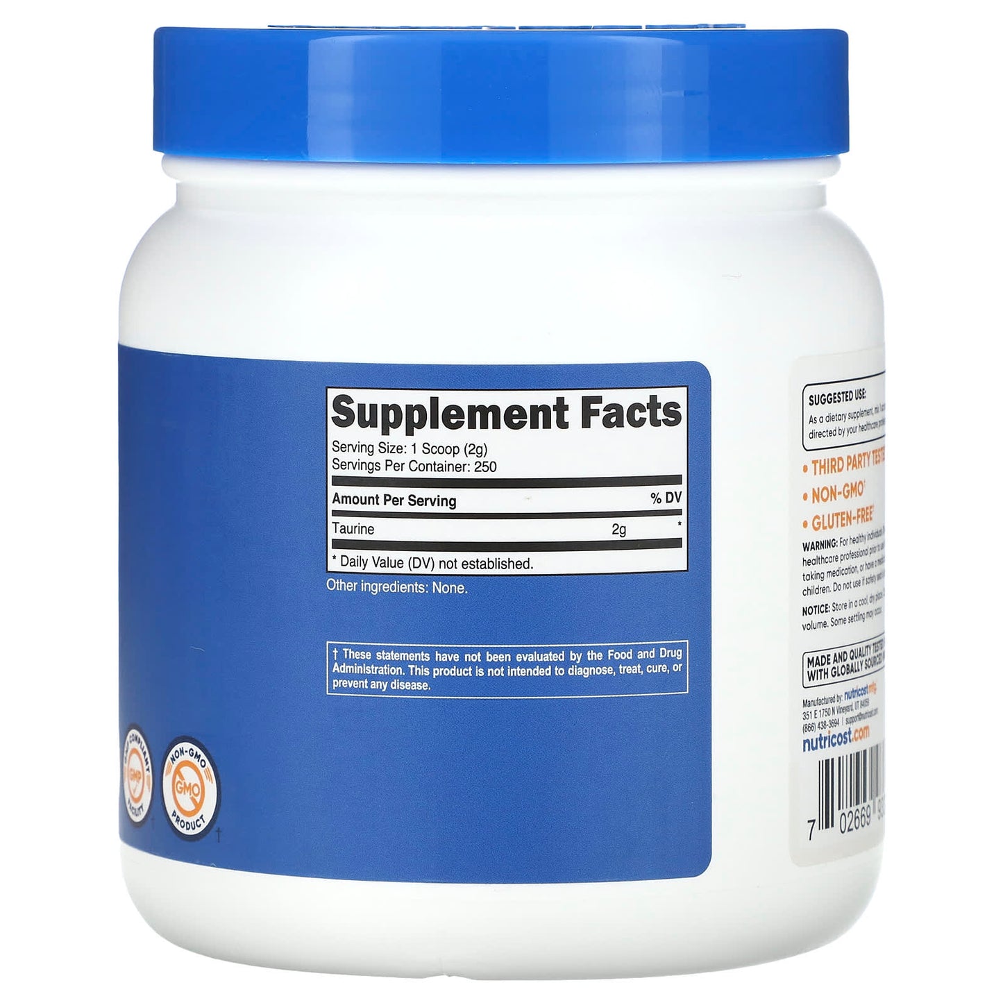 Nutricost, Taurine, Unflavored, 17.9 oz (500 g) - Image 2