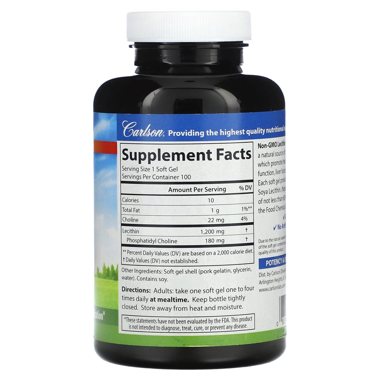 Carlson Non-GMO Lecithin for Nervous System & Liver Support - 100 Soft Gels - Image 2
