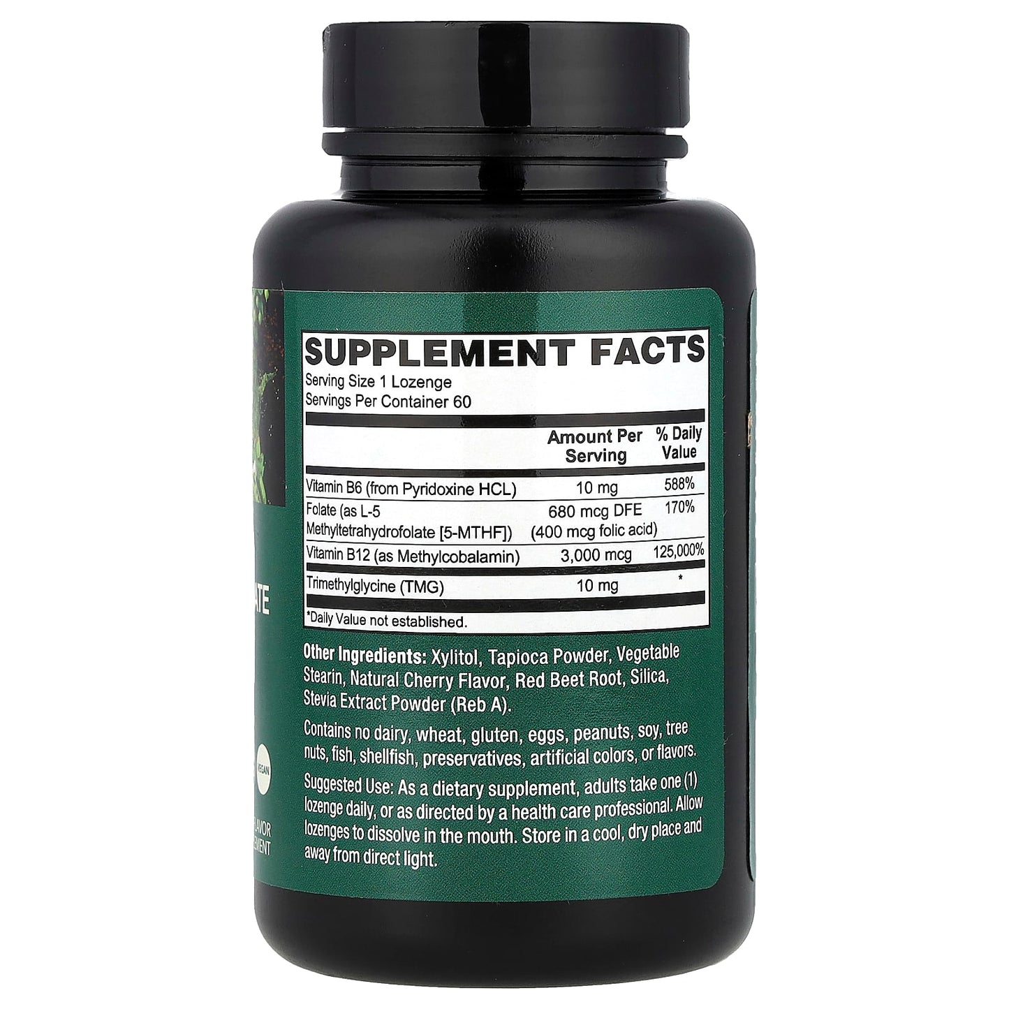 PlantFusion, Vegan Methyl B-12 + Folate, Natural Cherry, 60 Lozenges - Image 2