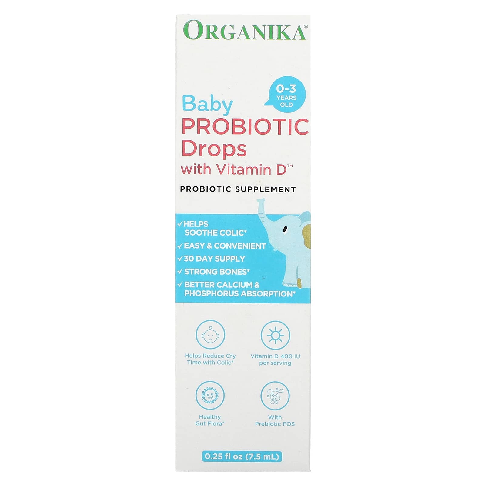 Organika, Baby Probiotic Drops with Vitamin D, 0-3 Years , 0.25 fl oz (7.5 ml)