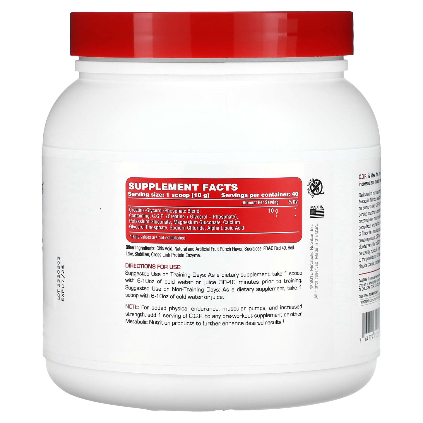 Metabolic Nutrition, C.G.P., Fruit Punch, 400 g - Image 2