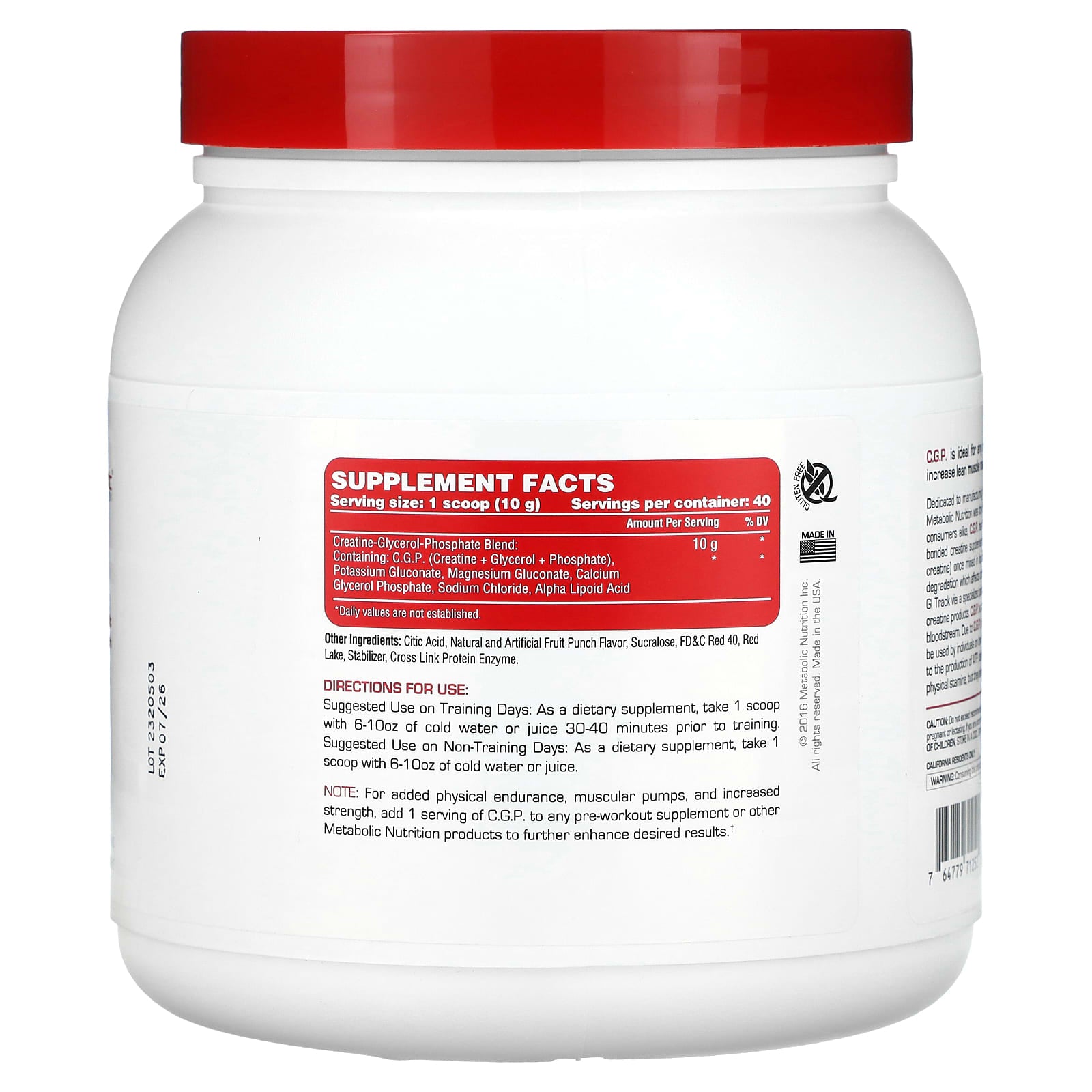 Metabolic Nutrition, C.G.P., Fruit Punch, 400 g - Image 2