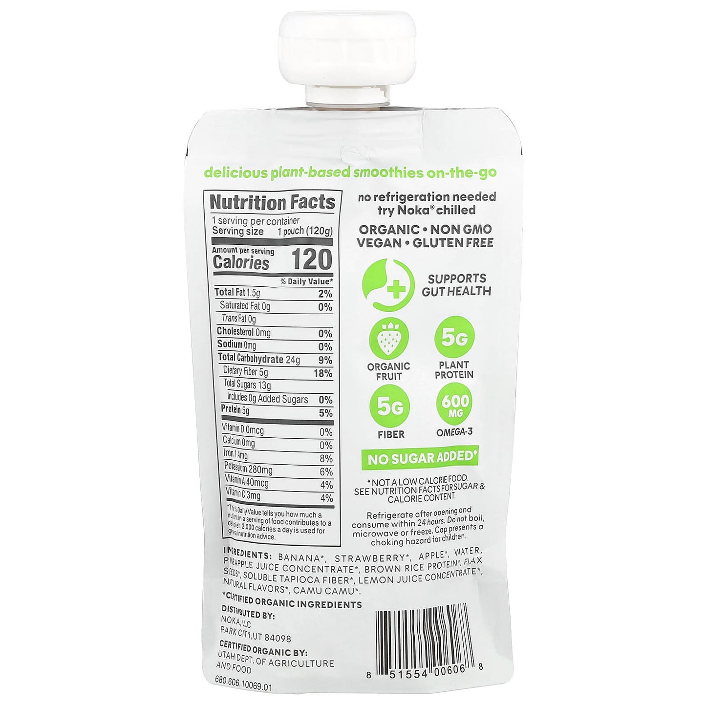 Noka, Superfood Smoothie + Prebiotic Fiber, Strawberry Pineapple, 4.22 oz (120 g) - Image 2