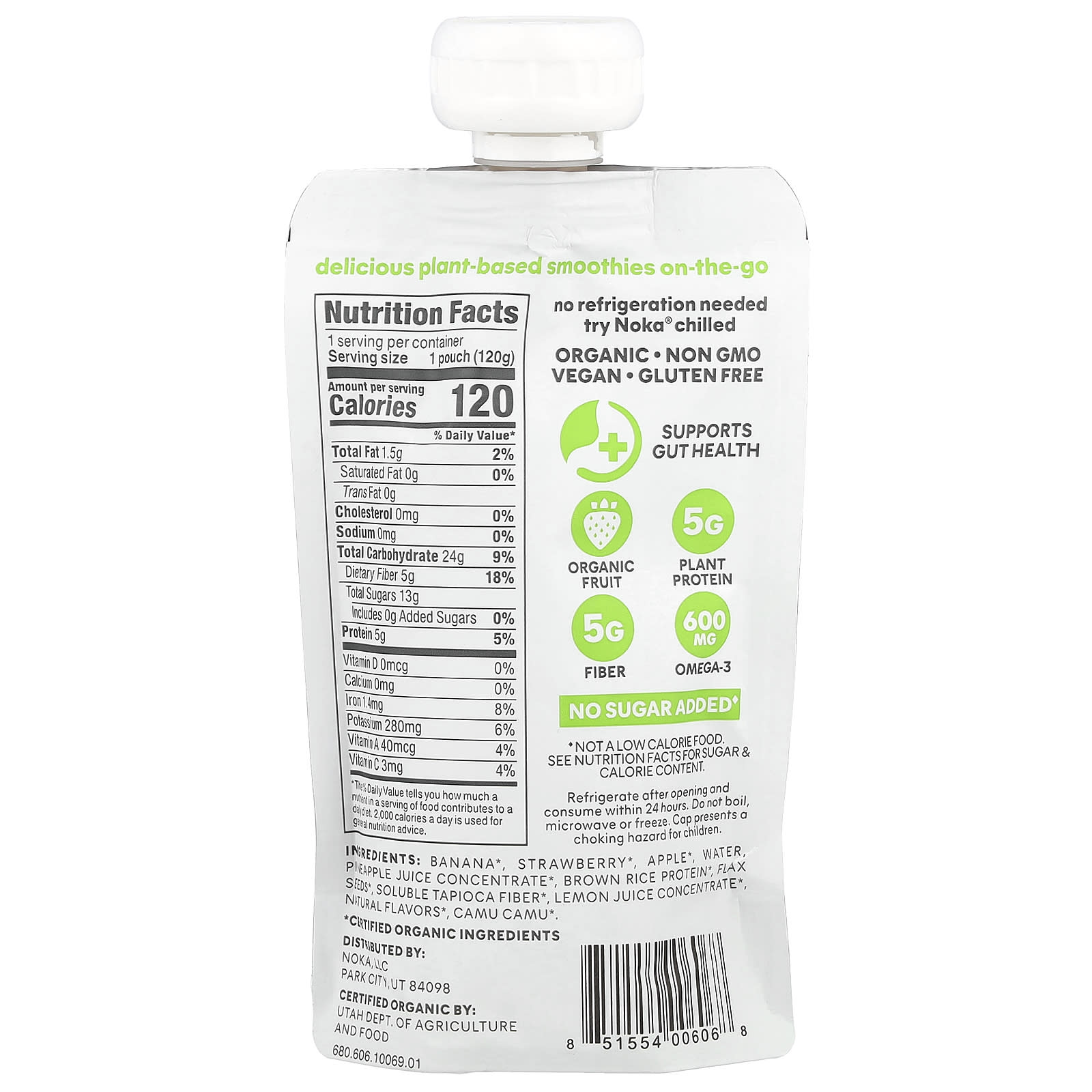 Noka, Superfood Smoothie + Prebiotic Fiber, Strawberry Pineapple, 4.22 oz (120 g) - Image 2