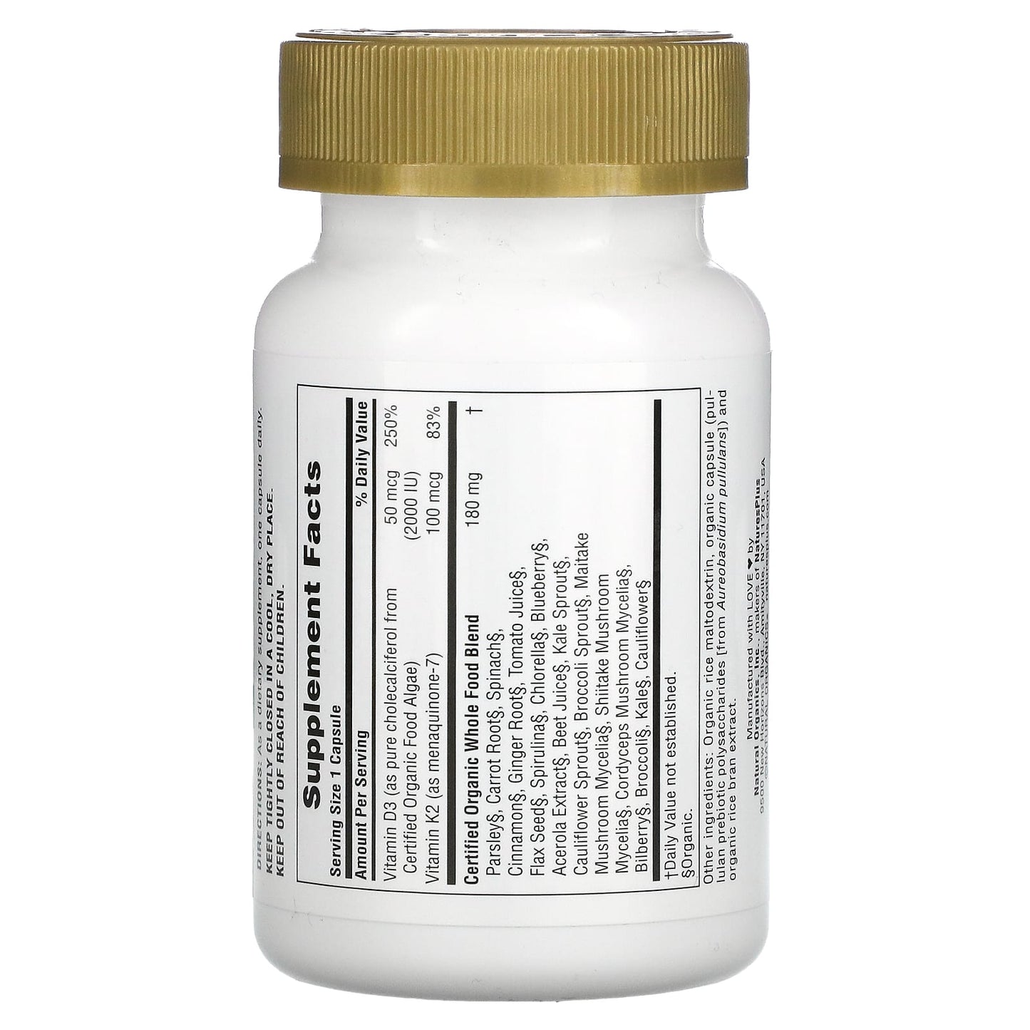 NaturesPlus, Source of Life Garden, Vit D3 & K2, 60 Vegan Capsules - Image 2