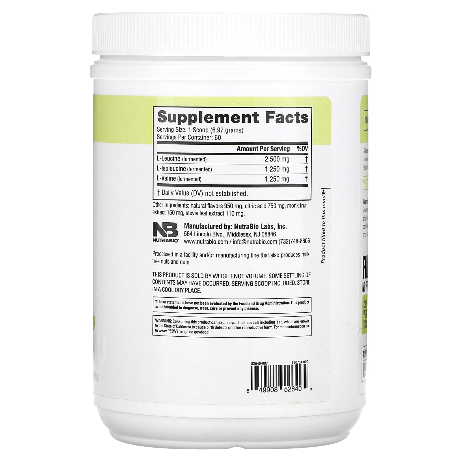 NutraBio, BCAA 5000, Lemonade, 0.9 lb 14.8 oz (418 g) - Image 2