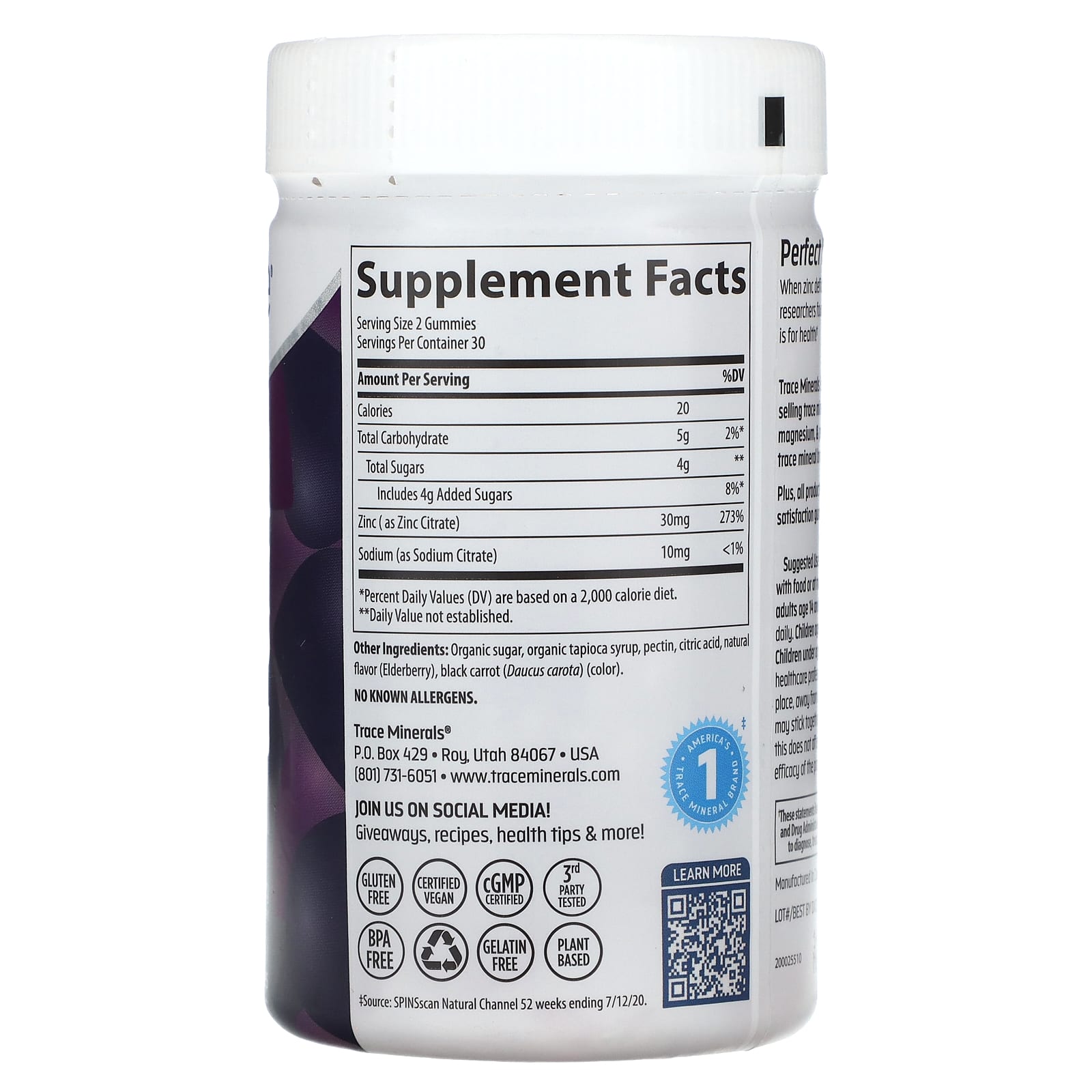 Trace, Zinc Gummies, Elderberry, 60 Gummies (15 mg per Gummy) - Image 2