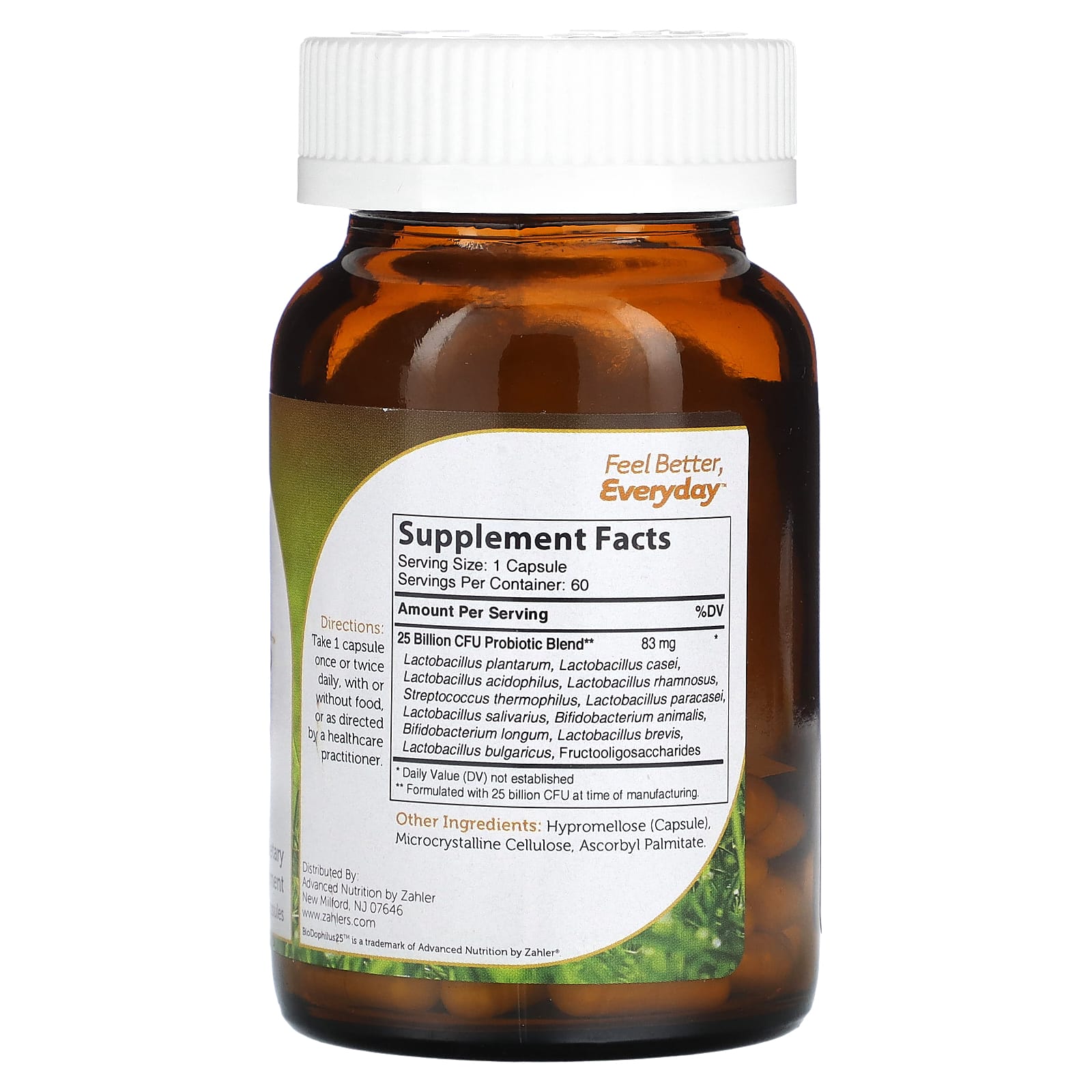 Zahler, BioDophilus25, Advanced Probiotic Formula, 25 Billion CFU, 60 Capsules - Image 2