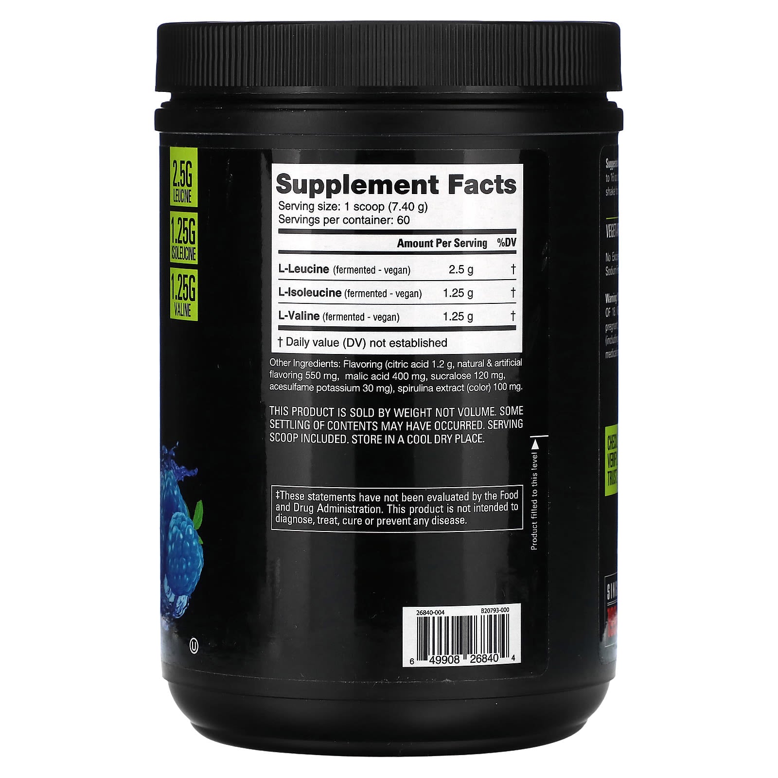 NutraBio, BCAA 5000, Blue Raspberry, 0.98 lb (444 g) - Image 2