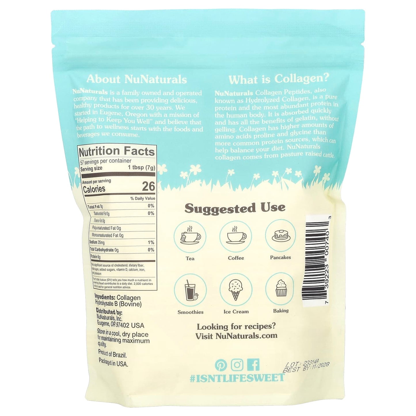 NuNaturals, Collagen Peptides, Unflavored , 14 oz (397 g) - Image 2