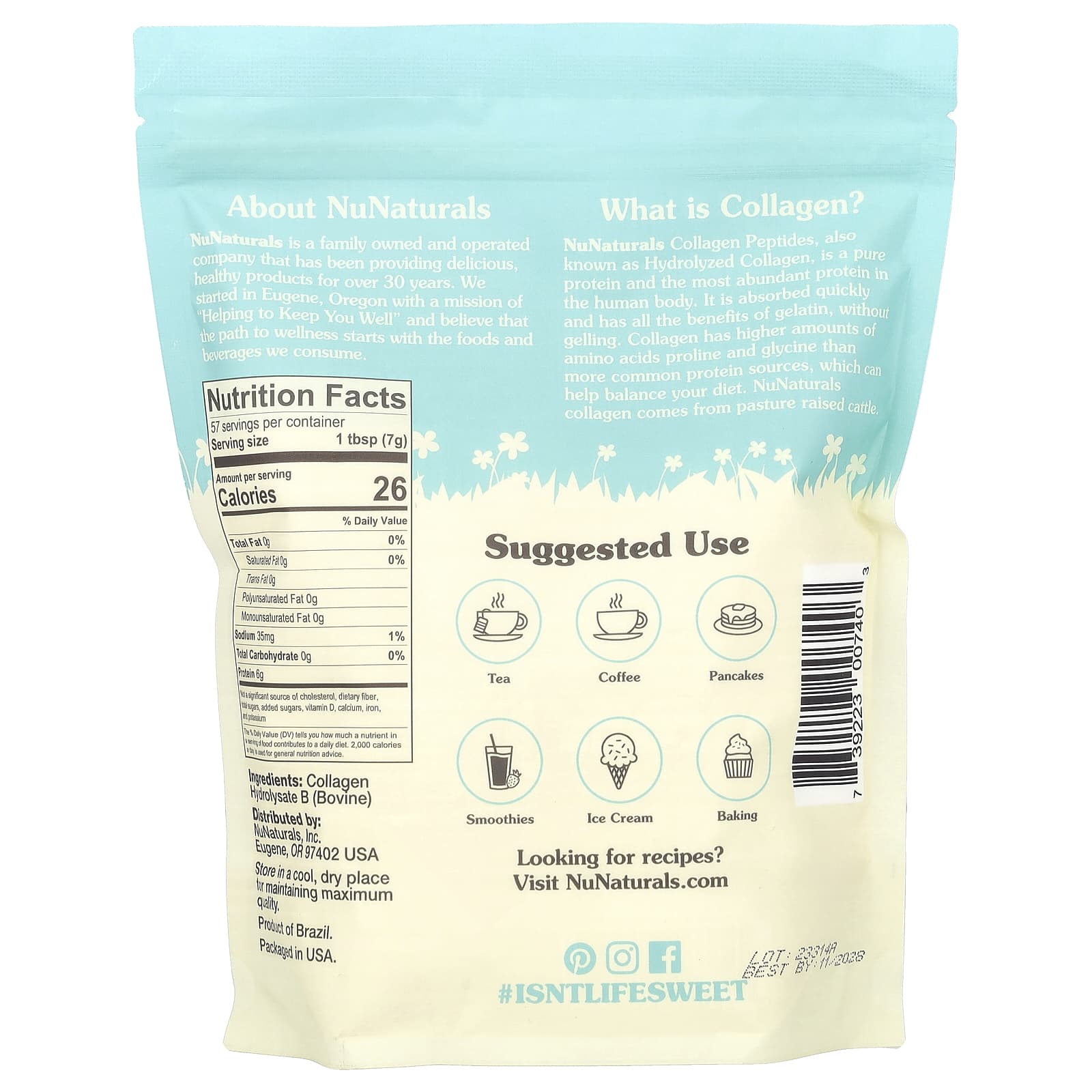 NuNaturals, Collagen Peptides, Unflavored , 14 oz (397 g) - Image 2