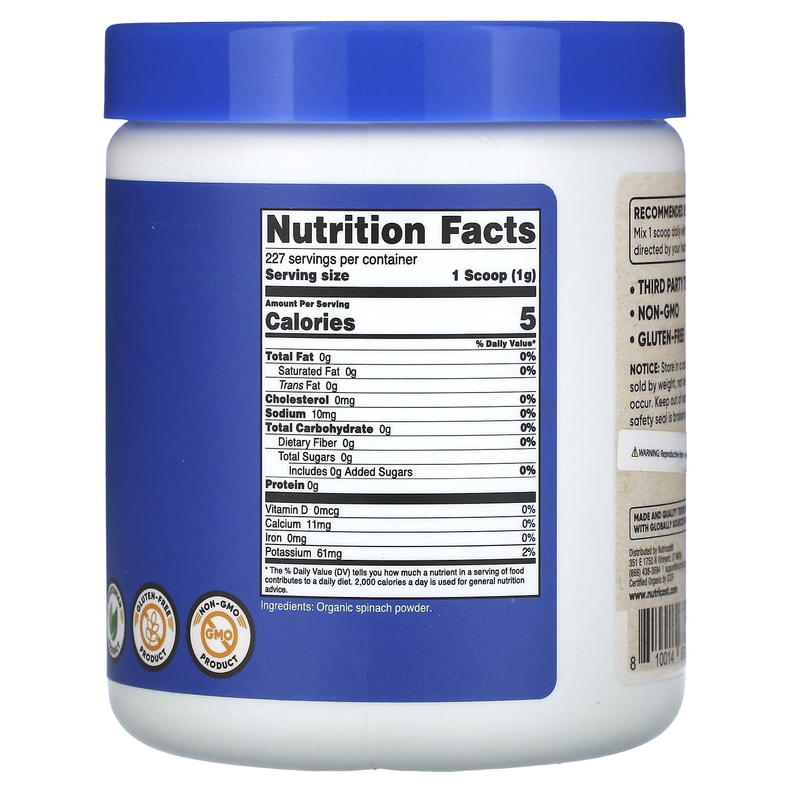 Nutricost, Organic Spinach Powder, Unflavored, 8 oz (227 g) - Image 2
