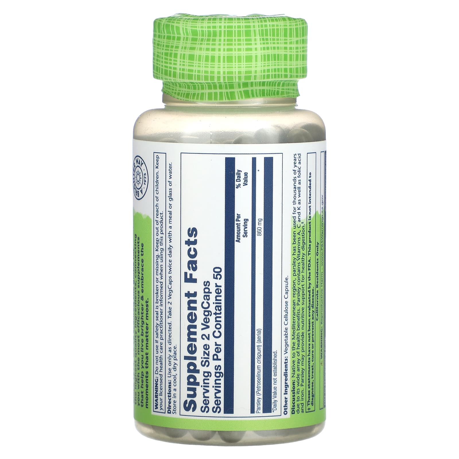 Solaray, True Herbs, Parsley Leaf, 100 VegCaps (430 mg per Capsule) - Image 2