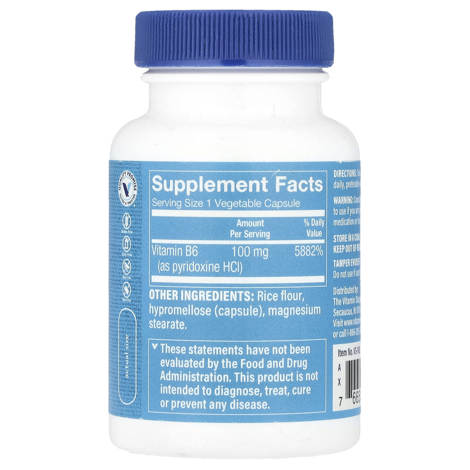 The Vitamin Shoppe, Vitamin B6 , 100 mg, 100 Vegetable Capsules