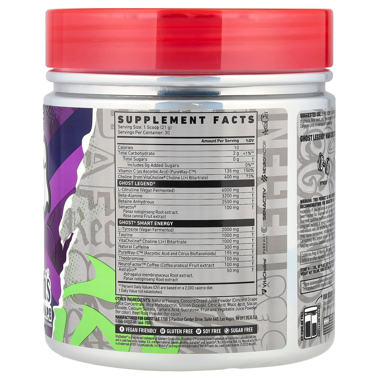 Ghost Legend Pre-Workout, Grape Flavor, 630g - Image 2
