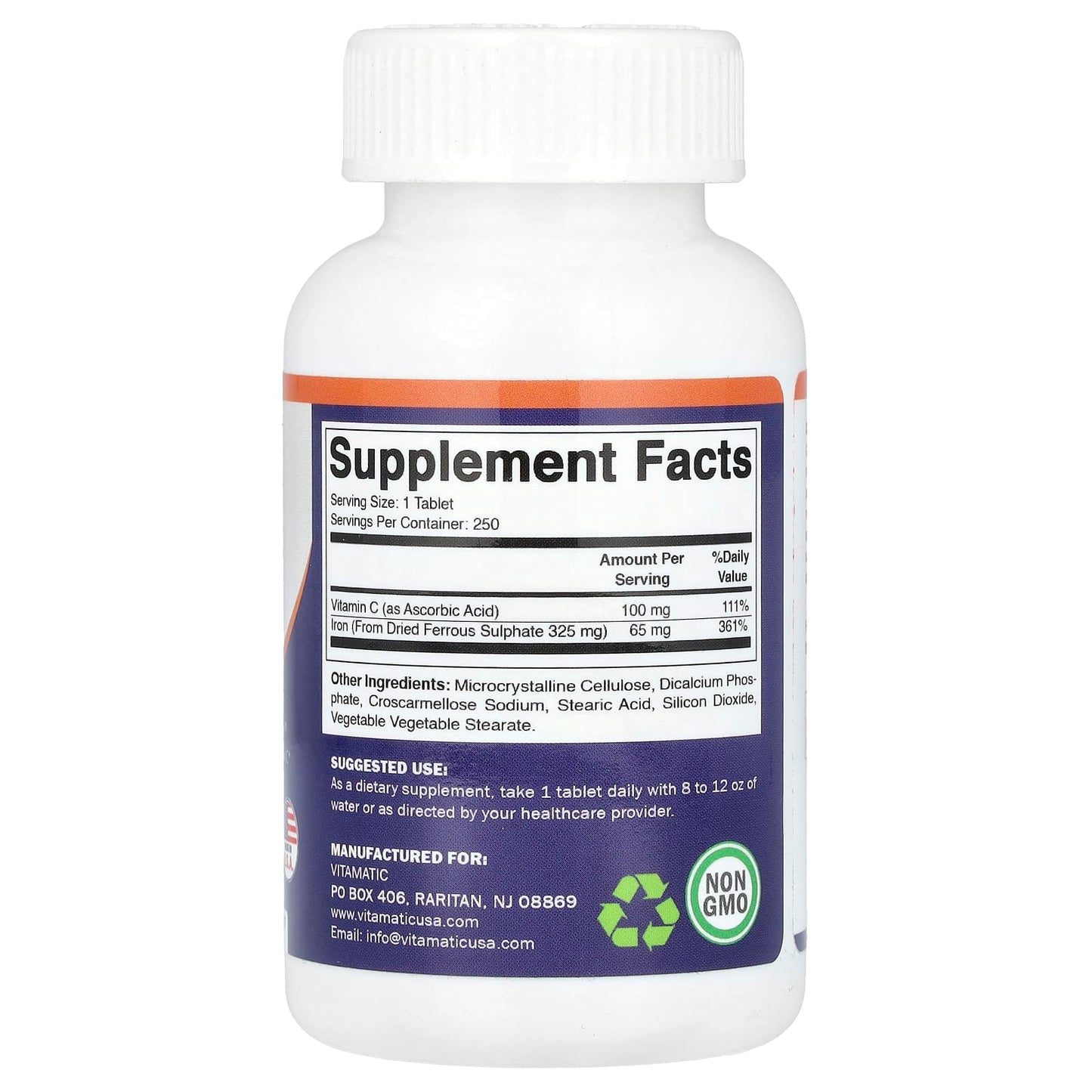Vitamatic, Ferrous Sulphate + Vitamin C, 250 Coated Tablets - Image 2