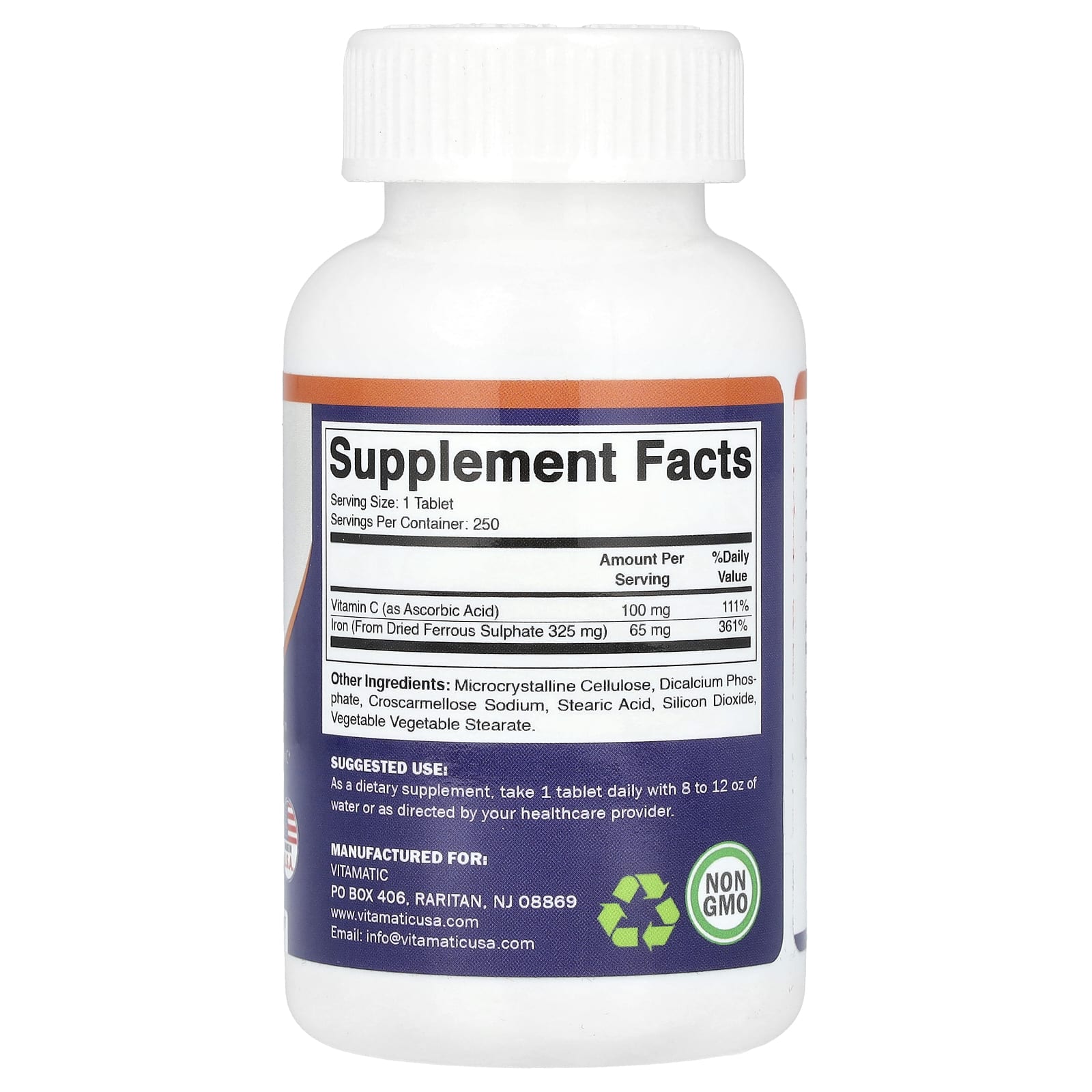 Vitamatic, Ferrous Sulphate + Vitamin C, 250 Coated Tablets - Image 2
