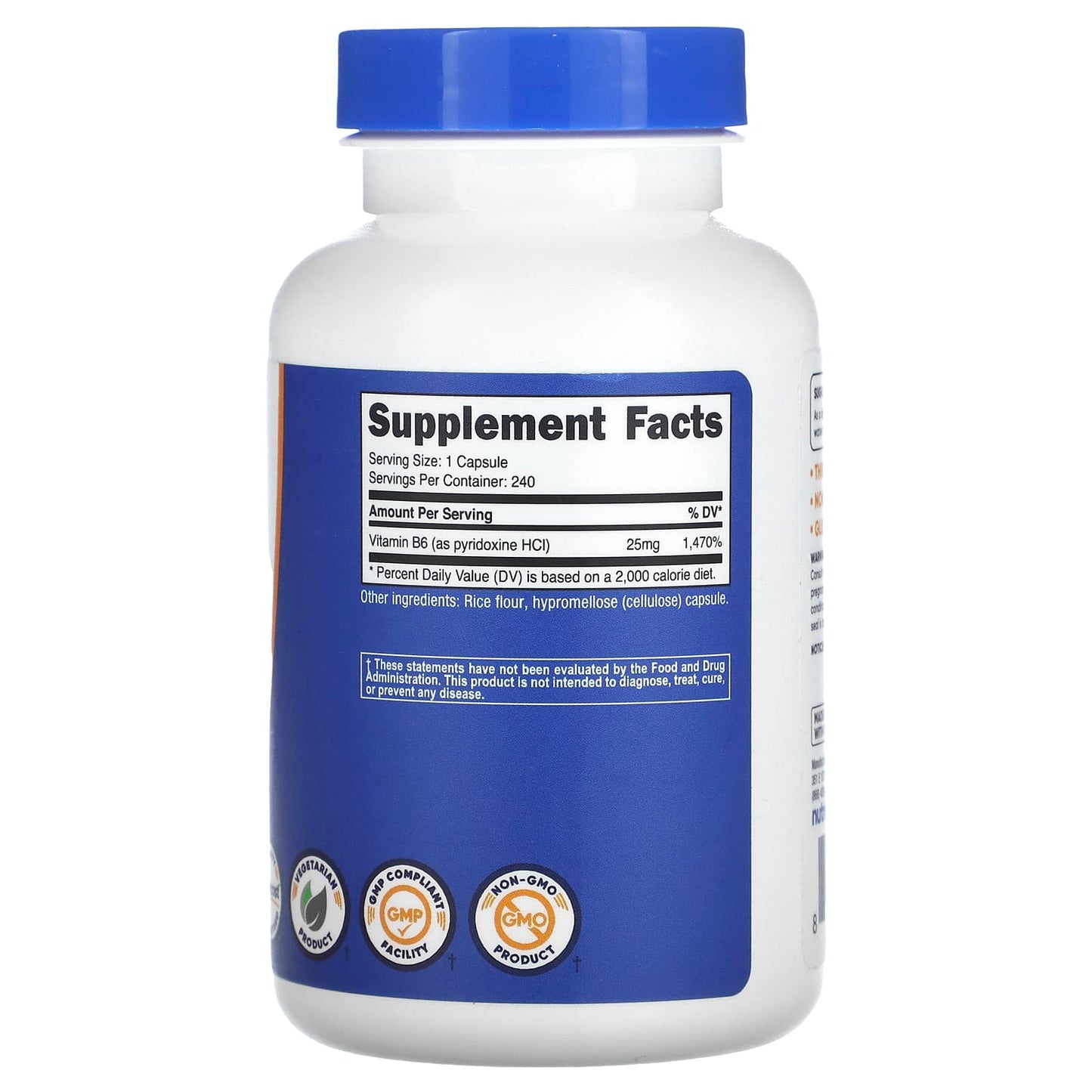 Nutricost, Vitamin B6, Pyridoxine HCl, 25 mg, 240 Capsules - Image 2