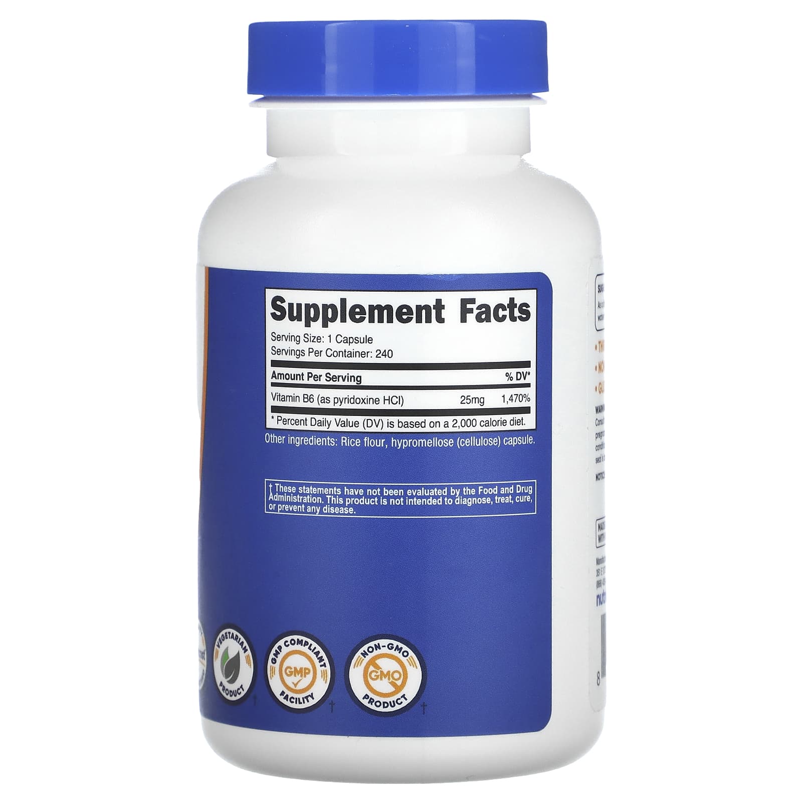 Nutricost, Vitamin B6, Pyridoxine HCl, 25 mg, 240 Capsules - Image 2