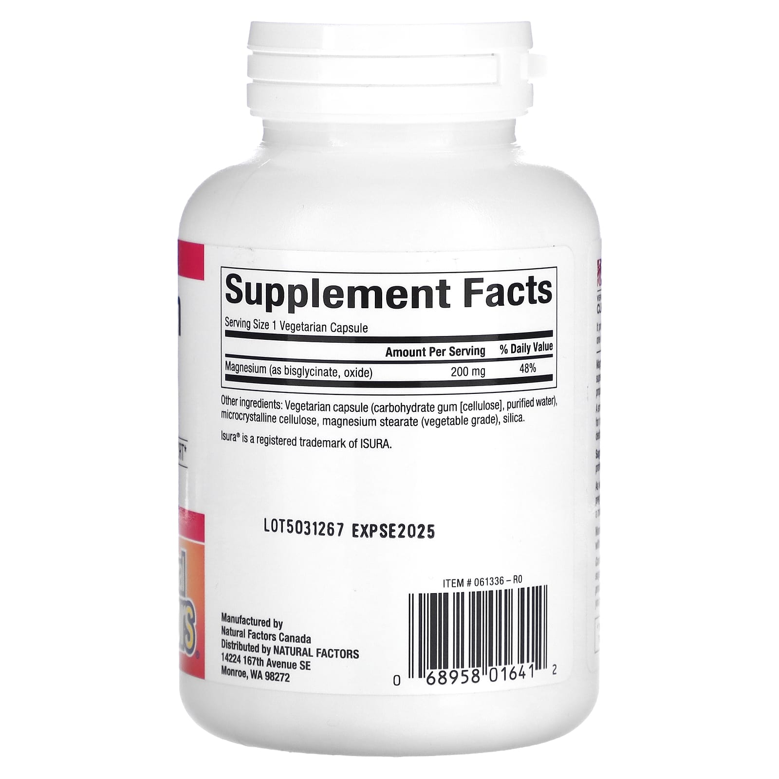 Natural Factors, Magnesium Bisglycinate, 200 mg, 120 Vegetarian Capsules - Image 2