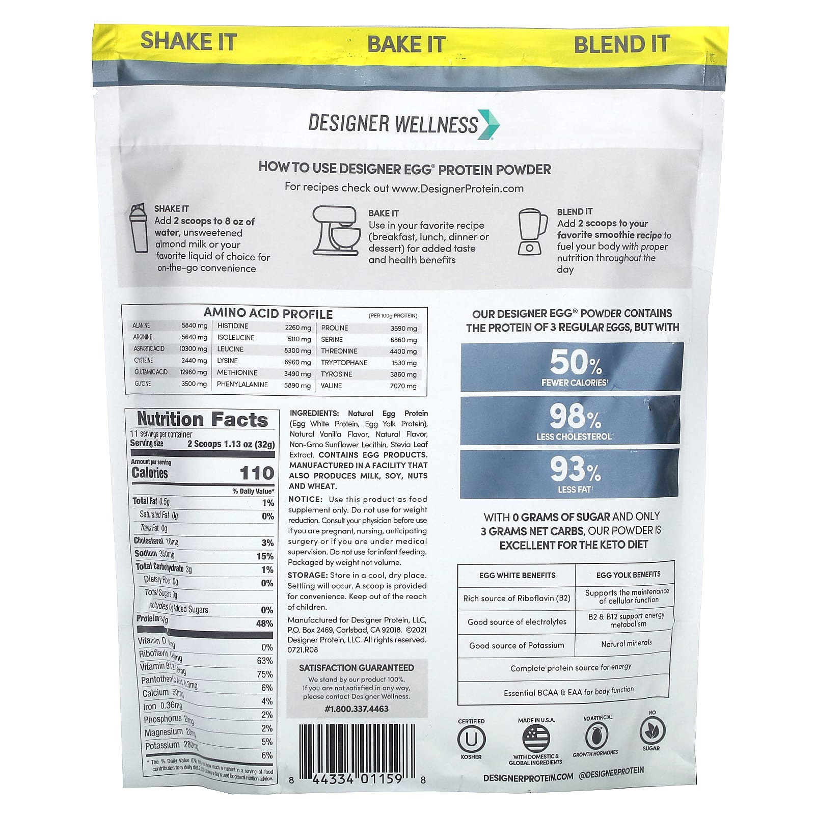 Designer Wellness, Designer Egg®, Whole Egg Multifunction Protein Powder, Classic Vanilla, 12.4 oz (352 g)