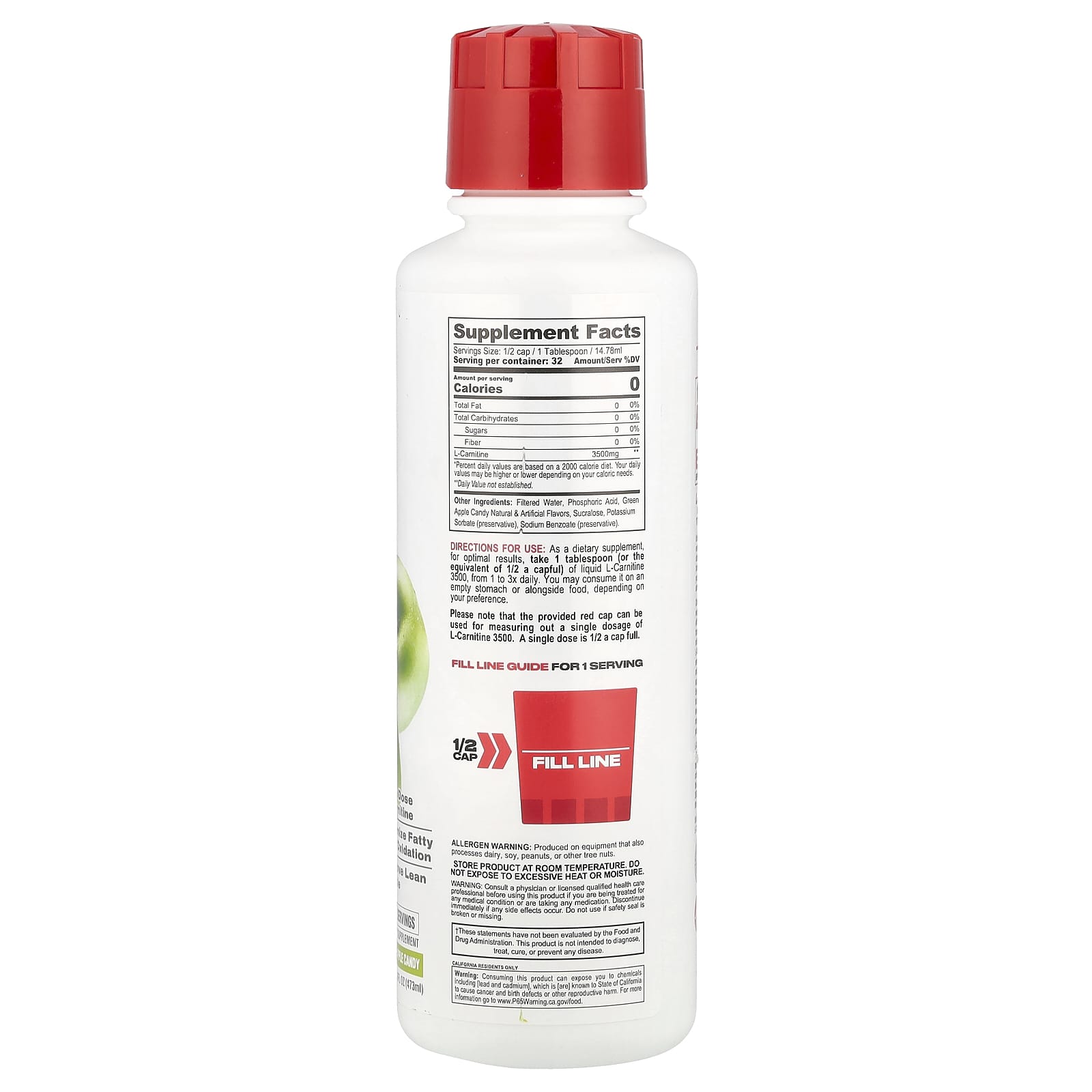 Metabolic Nutrition, L-Carnitine® 3500, Green Apple Candy, 16 fl oz (473 ml) - Image 2