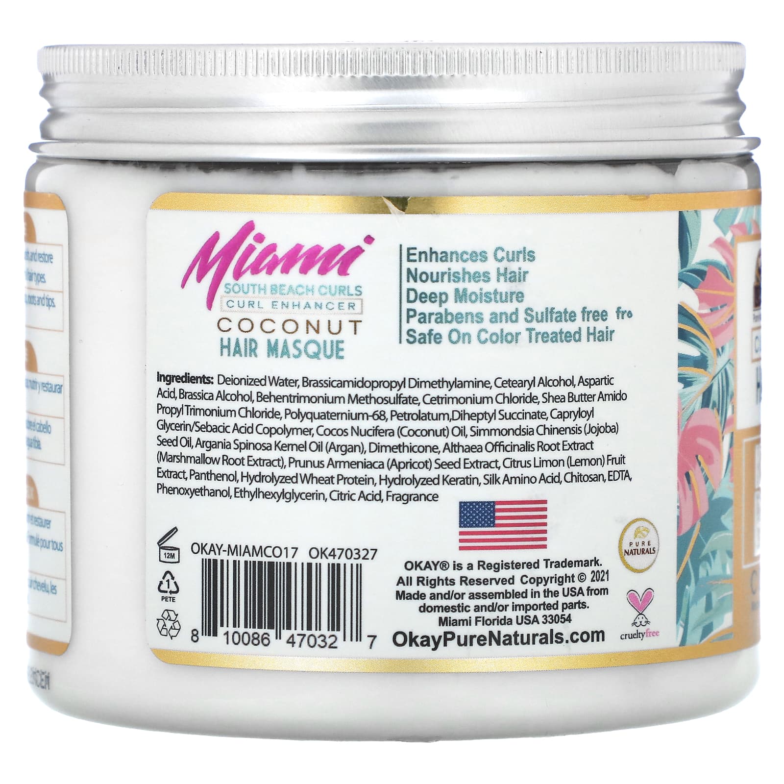 Okay Pure Naturals, Miami South Beach Curls, Curl Enhancer Hair Masque Treatment, Coconut, 17 oz (482 g) - Image 2