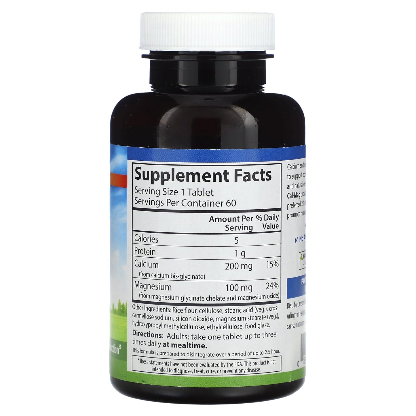 Carlson Chelated Cal-Mag for Bone Health & Energy - 60 Tablets - Image 2
