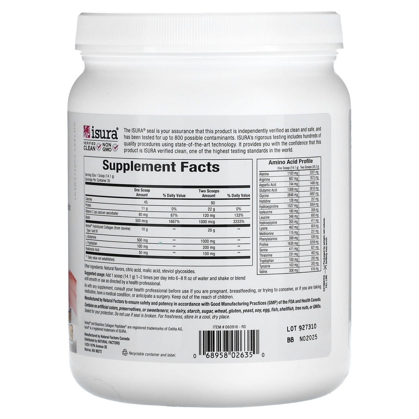 Natural Factors, Total Body Collagen, Bioactive Peptides, Pomegranate, 1 lb 1 oz (500 g) - Image 2