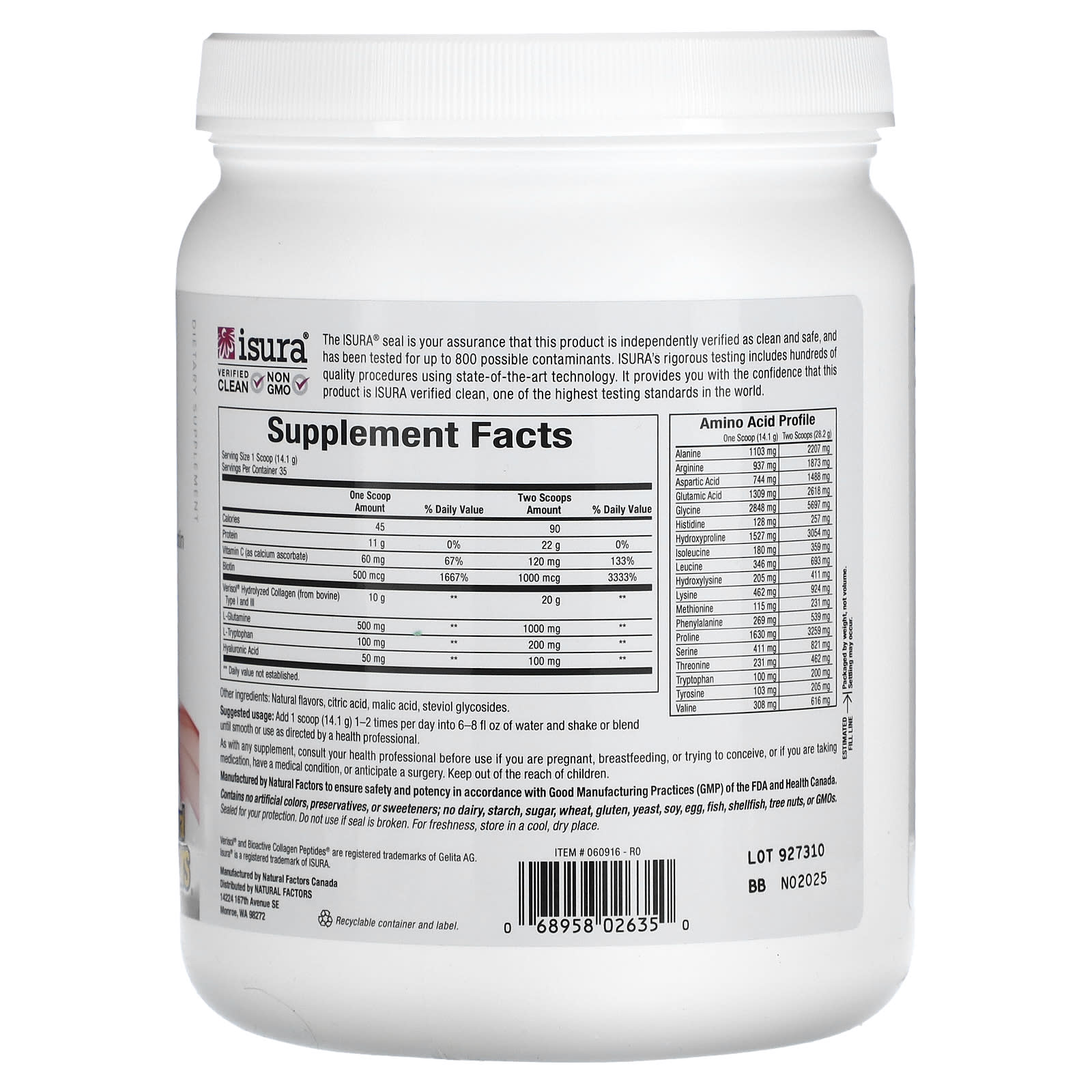 Natural Factors, Total Body Collagen, Bioactive Peptides, Pomegranate, 1 lb 1 oz (500 g) - Image 2