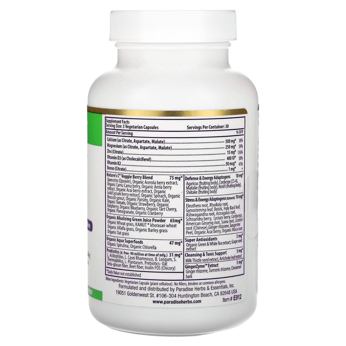 Paradise Herbs, Earth's Blend, Cal-Mag Zinc + D3, 90 Vegetarian Capsules - Image 2