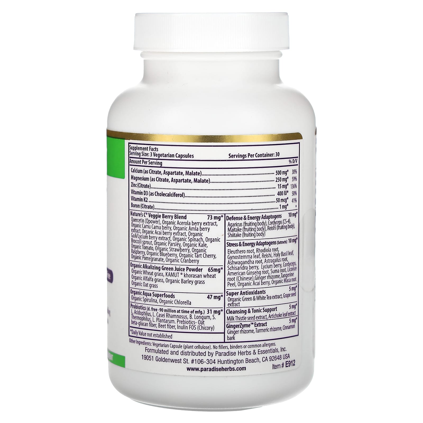 Paradise Herbs, Earth's Blend, Cal-Mag Zinc + D3, 90 Vegetarian Capsules - Image 2