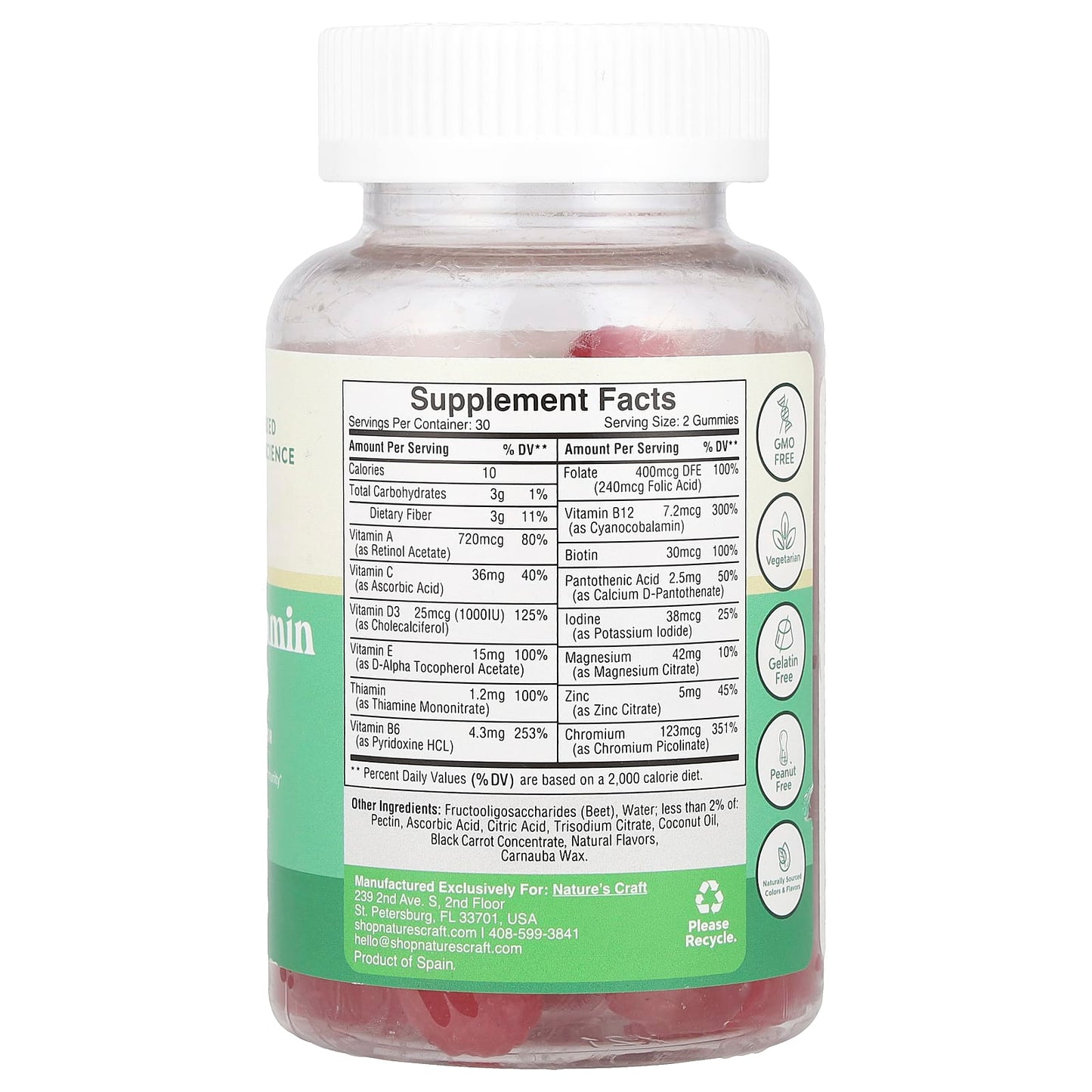 Nature's Craft, Teen Multivitamin Gummies, Sugar Free, Raspberry , 60 Gummies - Image 2
