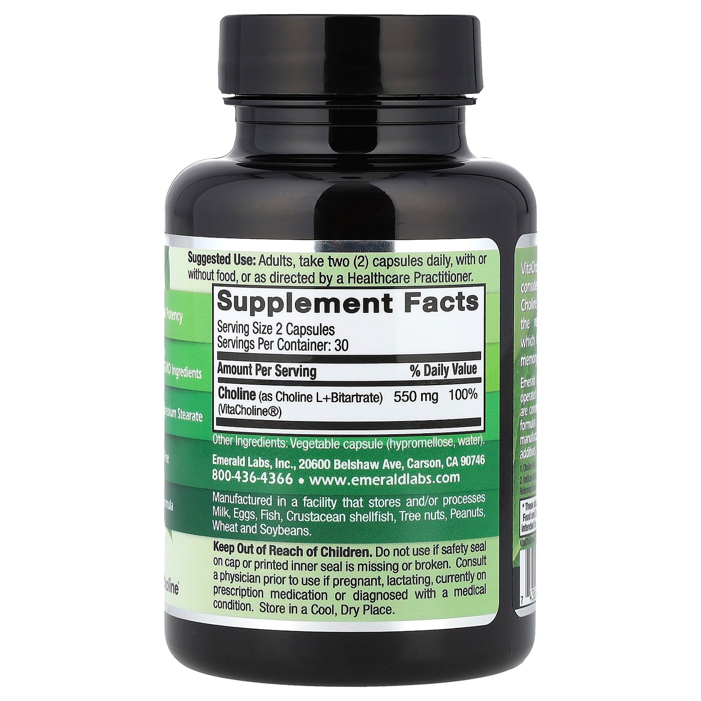Emerald Laboratories VitaCholine 275mg Choline Supplement 60 Veg Capsules - Image 2