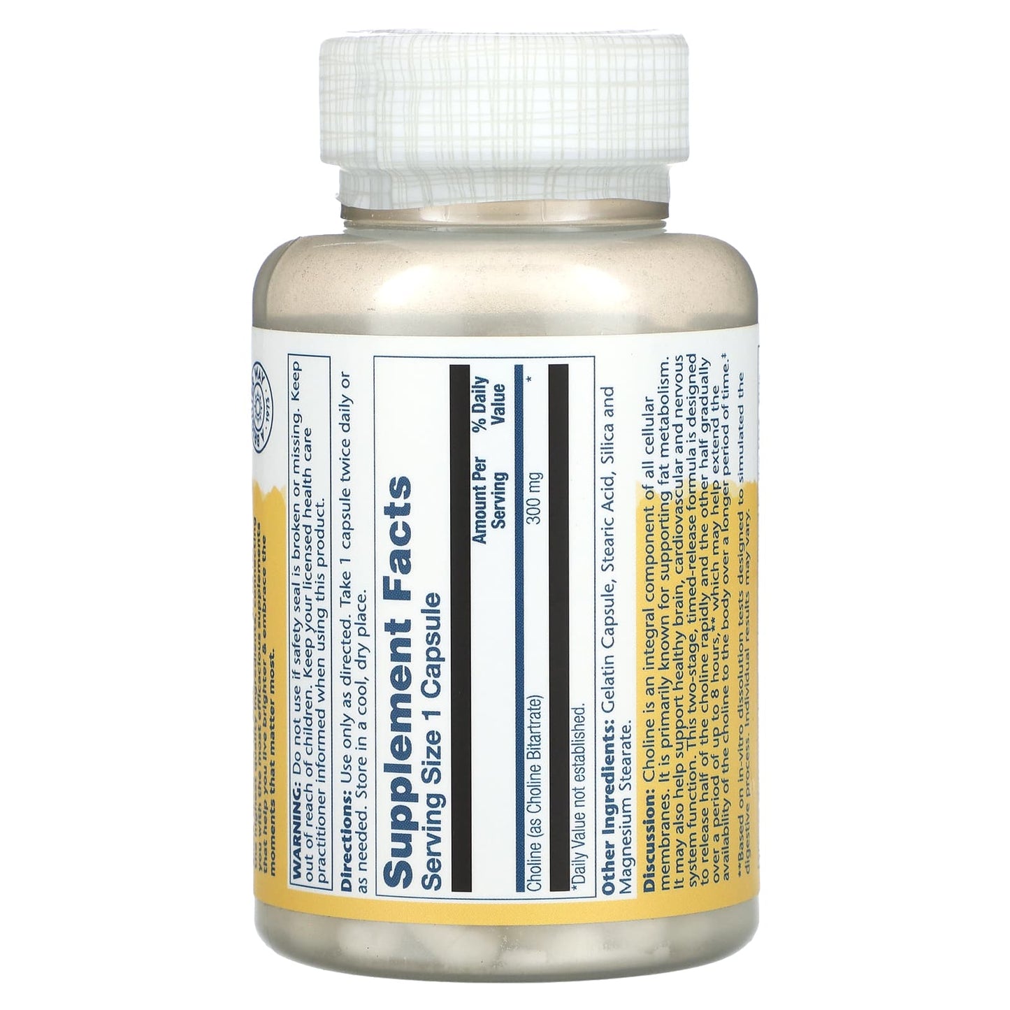 Solaray, Timed Release, Choline, 300 mg , 100 Capsules - Image 2