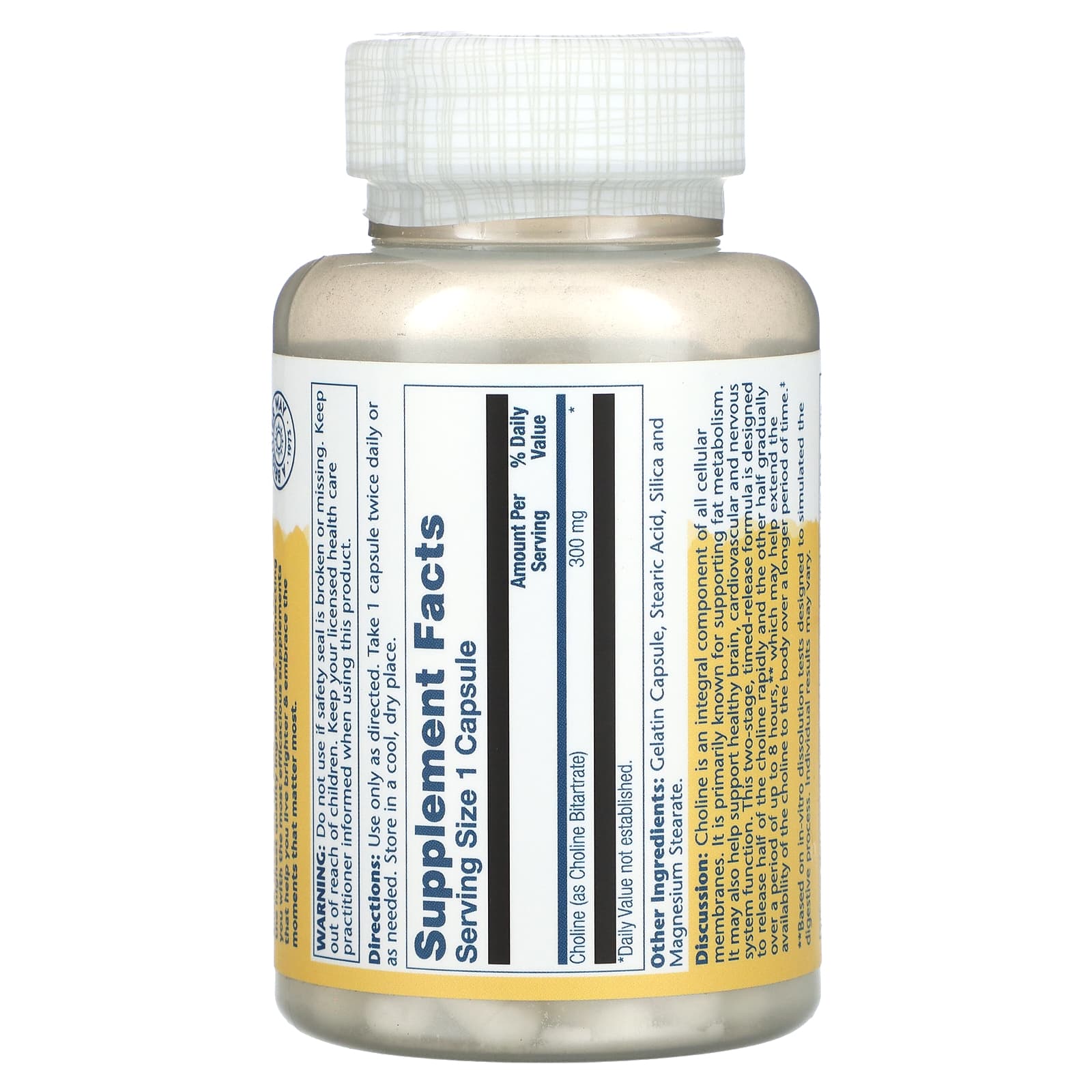 Solaray, Timed Release, Choline, 300 mg , 100 Capsules - Image 2